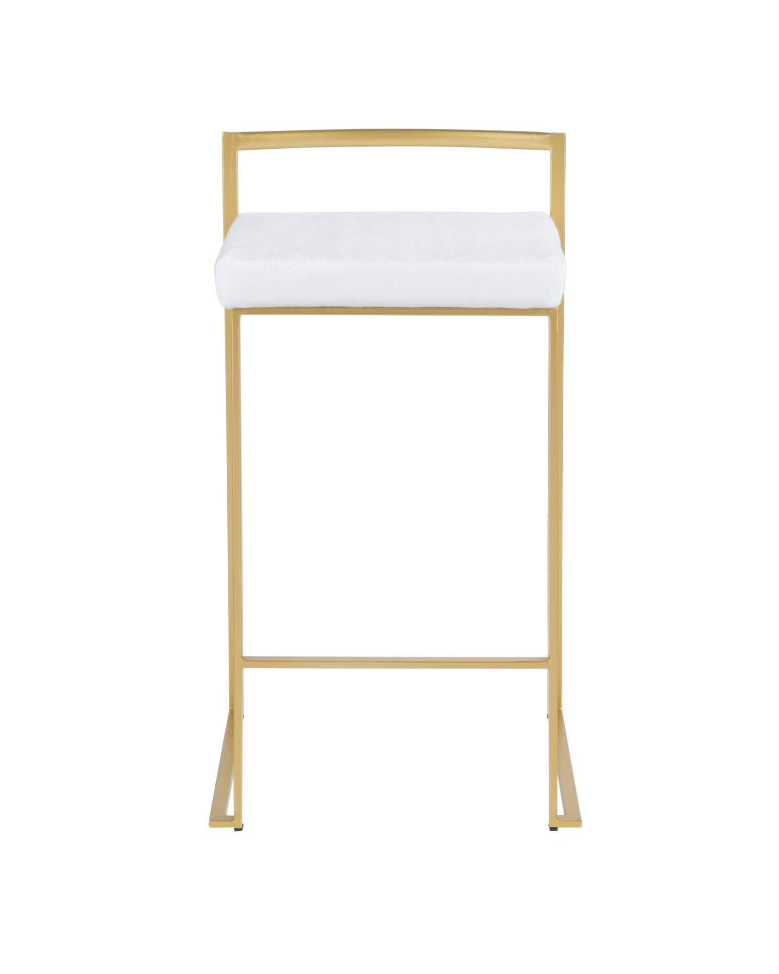 Fuji Contemporary-Glam Stackable Counter Stool in Gold with White Mohair Cushion - Set of 2