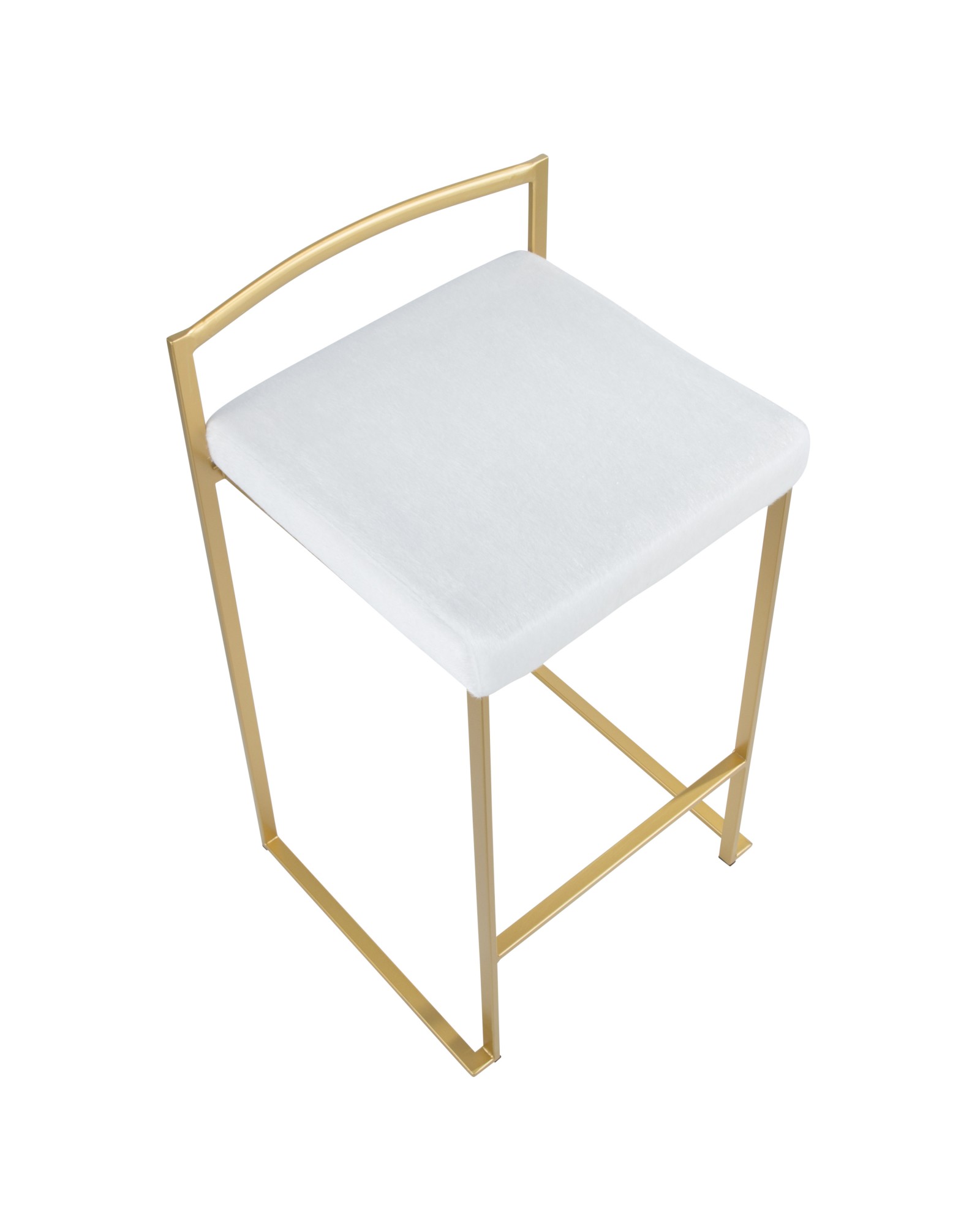 Fuji Contemporary-Glam Stackable Counter Stool in Gold with White Mohair Cushion - Set of 2