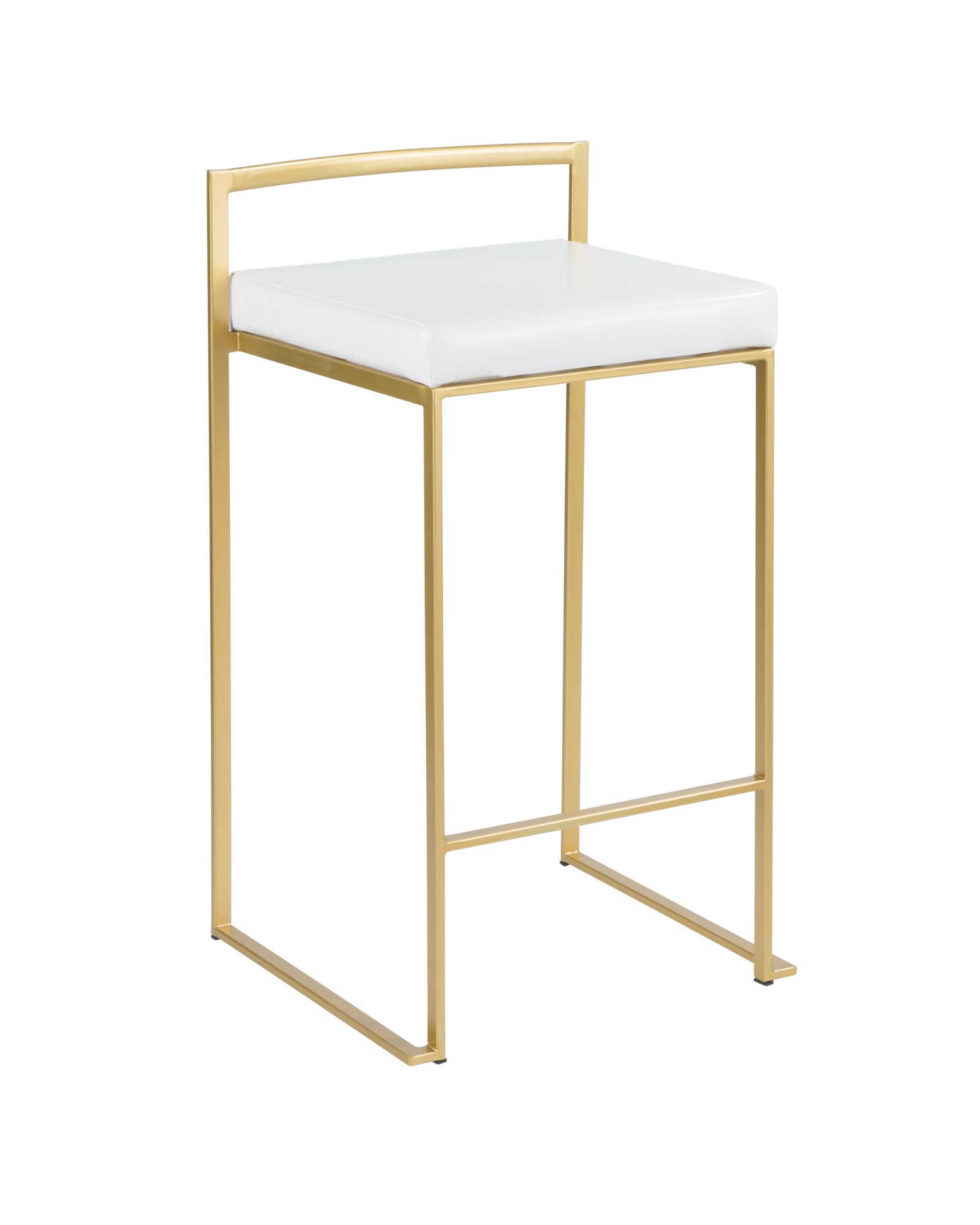 Fuji Contemporary-Glam Counter Stool in Gold with White Faux Leather - Set of 2