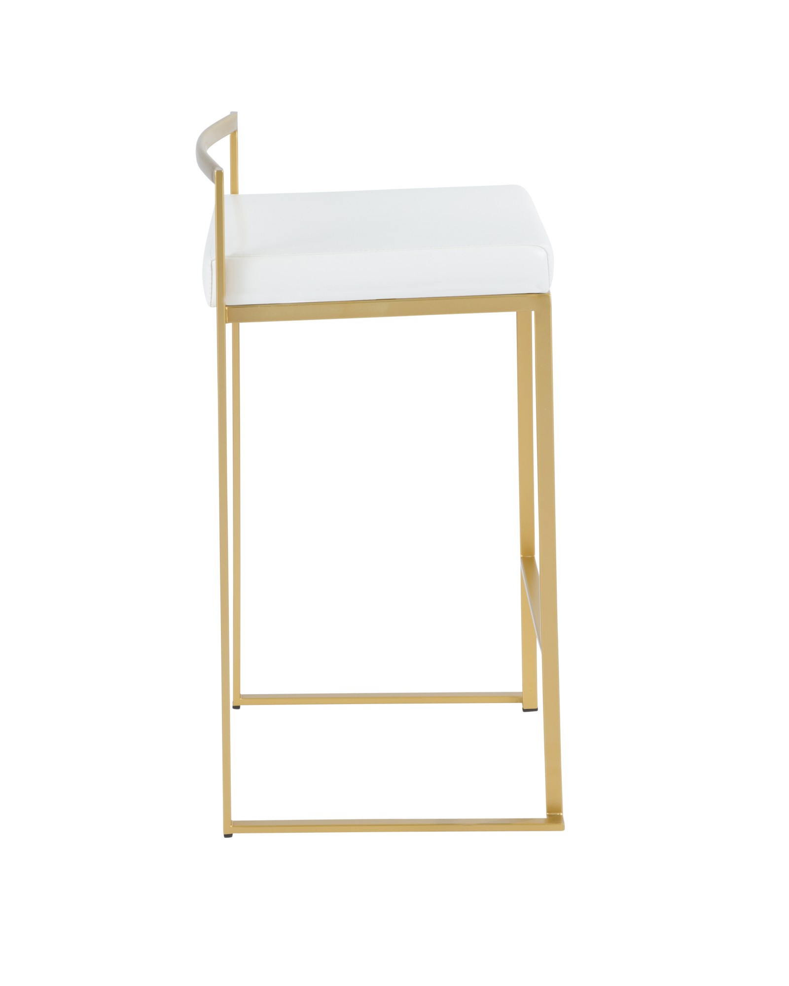 Fuji Contemporary-Glam Counter Stool in Gold with White Faux Leather - Set of 2