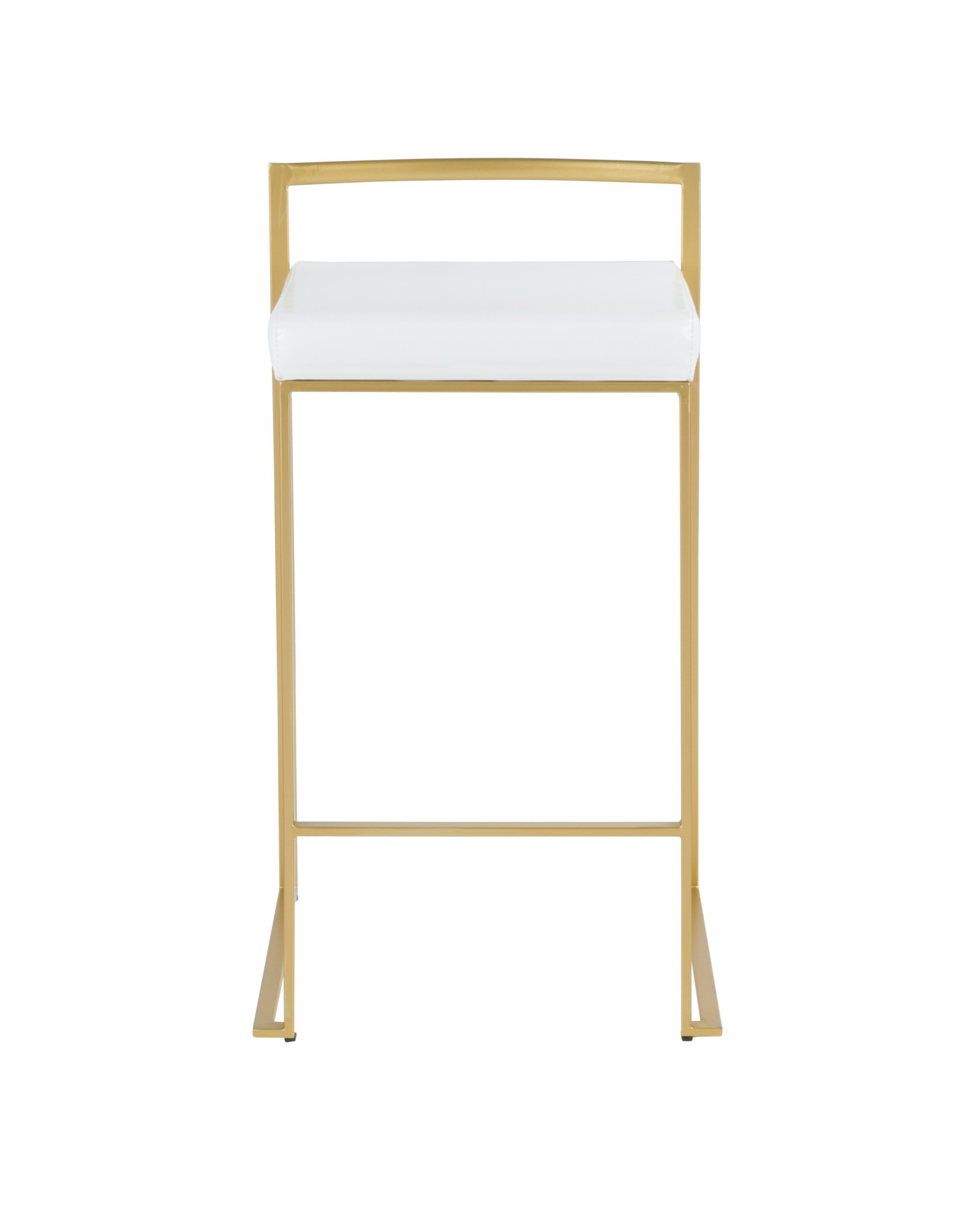 Fuji Contemporary-Glam Counter Stool in Gold with White Faux Leather - Set of 2