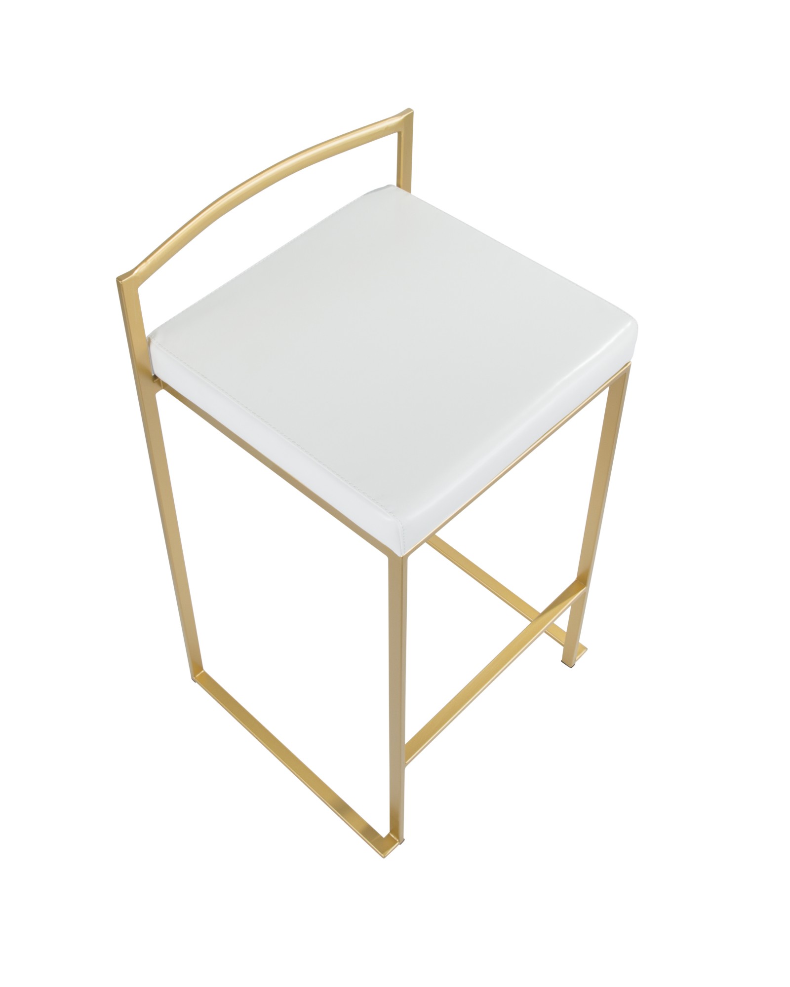 Fuji Contemporary-Glam Counter Stool in Gold with White Faux Leather - Set of 2