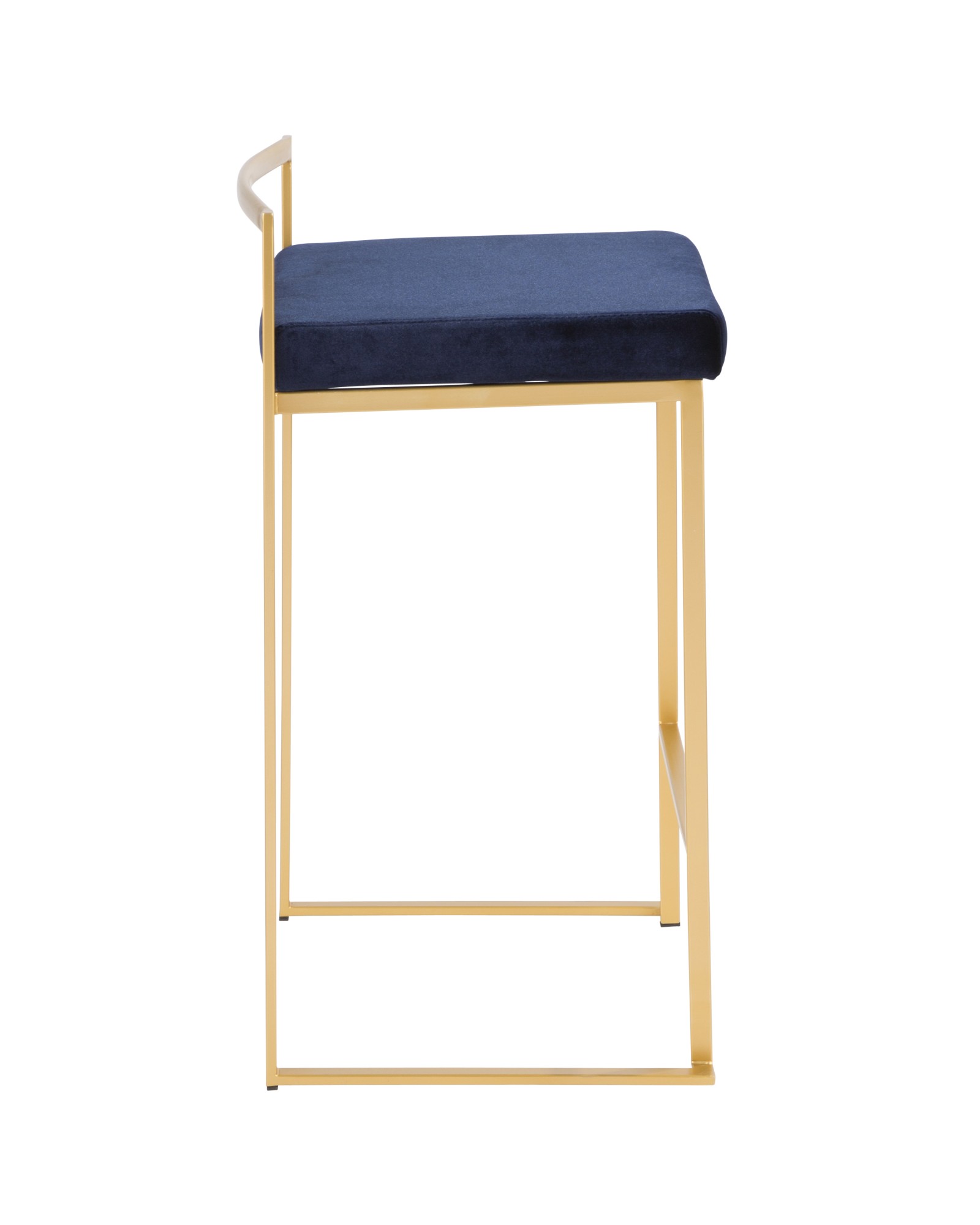Fuji Contemporary-Glam Stackable Counter Stool in Gold with Blue Velvet Cushion - Set of 2