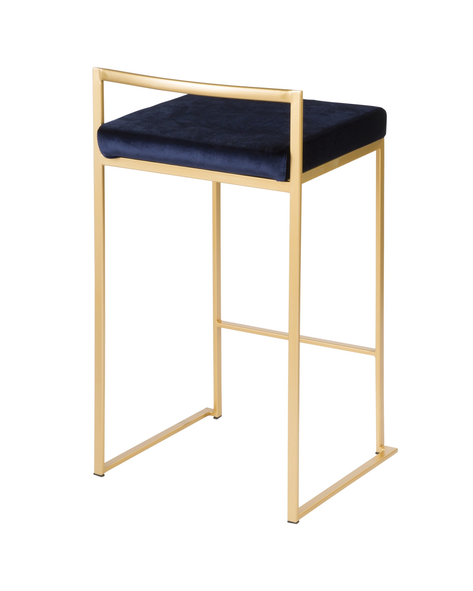 Fuji Contemporary-Glam Stackable Counter Stool in Gold with Blue Velvet Cushion - Set of 2