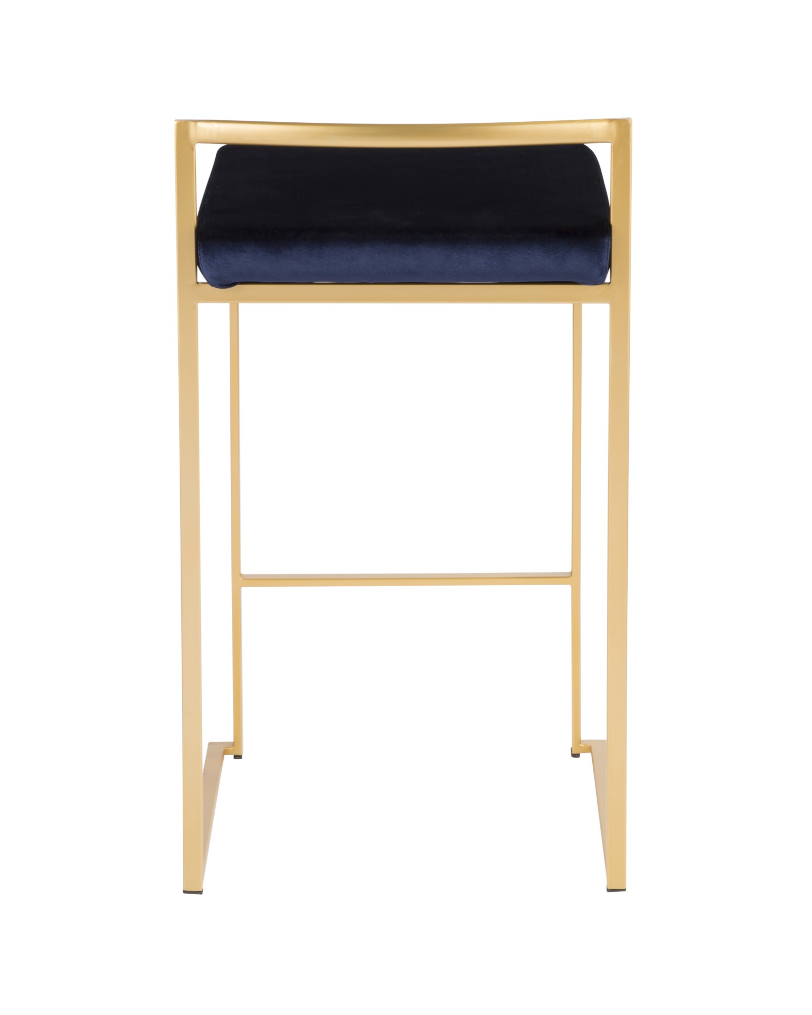 Fuji Contemporary-Glam Stackable Counter Stool in Gold with Blue Velvet Cushion - Set of 2