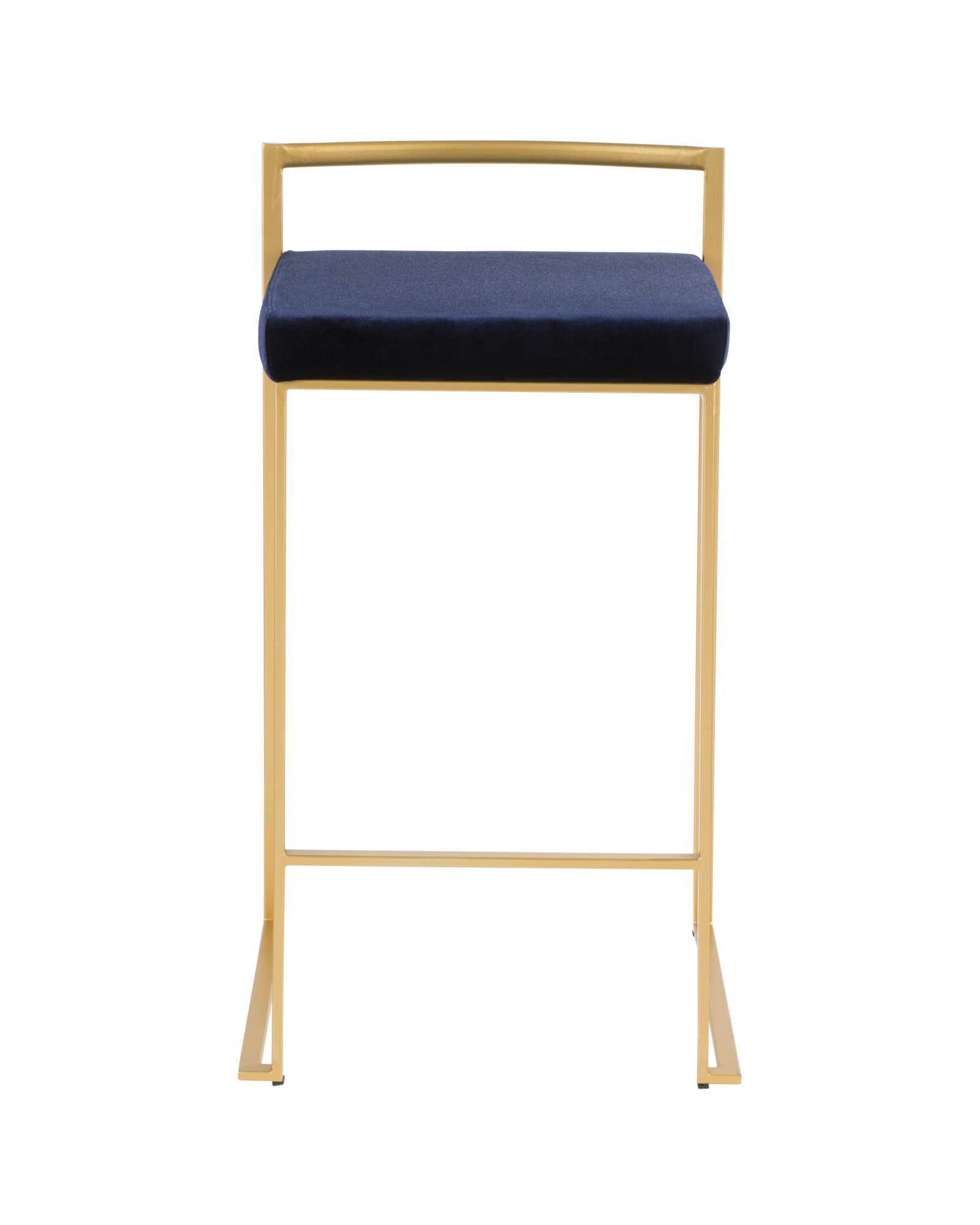 Fuji Contemporary-Glam Stackable Counter Stool in Gold with Blue Velvet Cushion - Set of 2