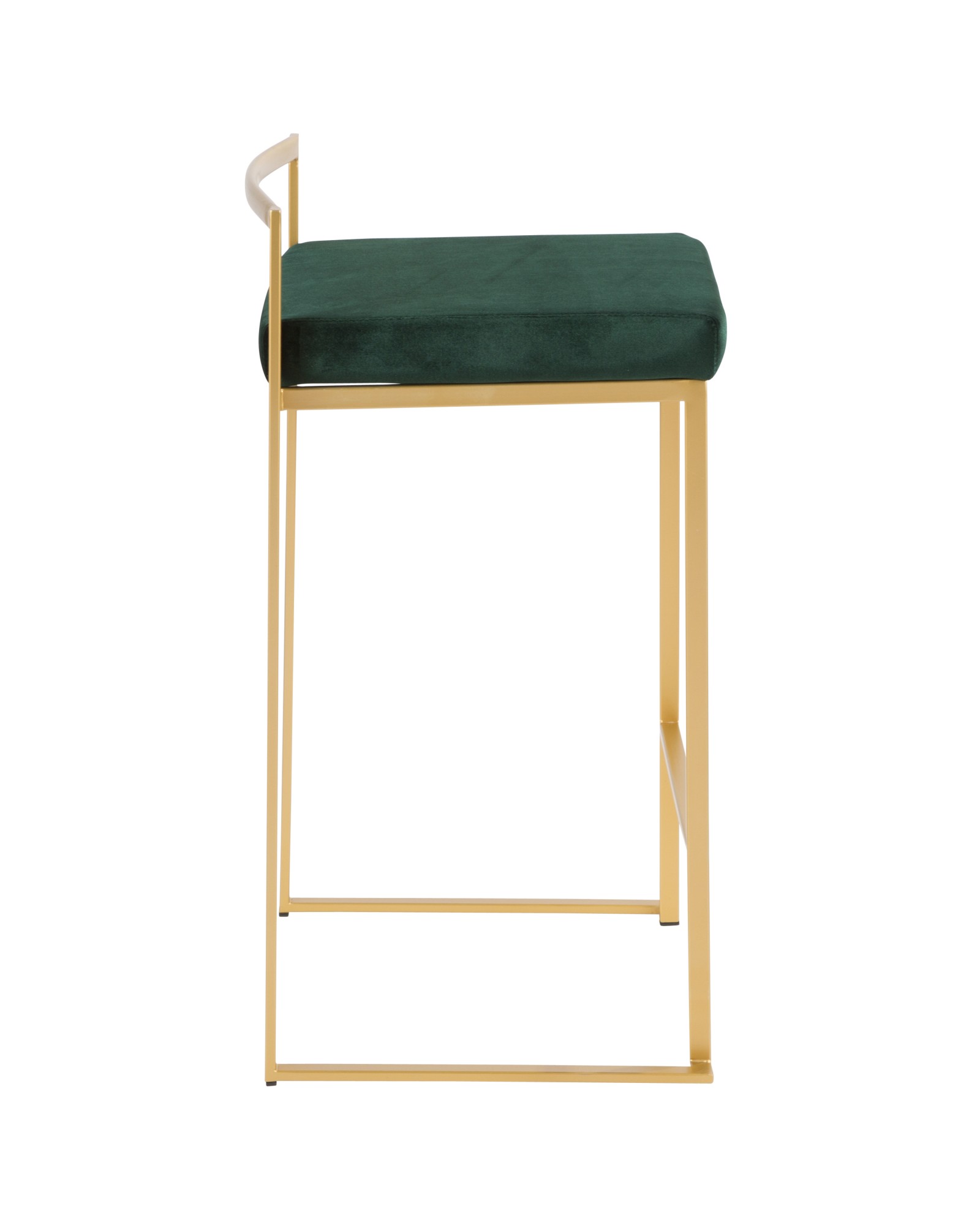 Fuji Contemporary-Glam Stackable Counter Stool in Gold with Green Velvet Cushion - Set of 2