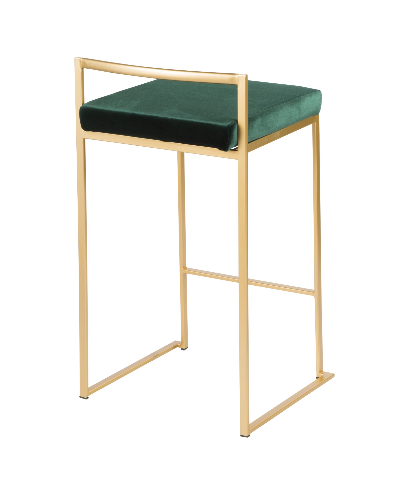 Fuji Contemporary-Glam Stackable Counter Stool in Gold with Green Velvet Cushion - Set of 2