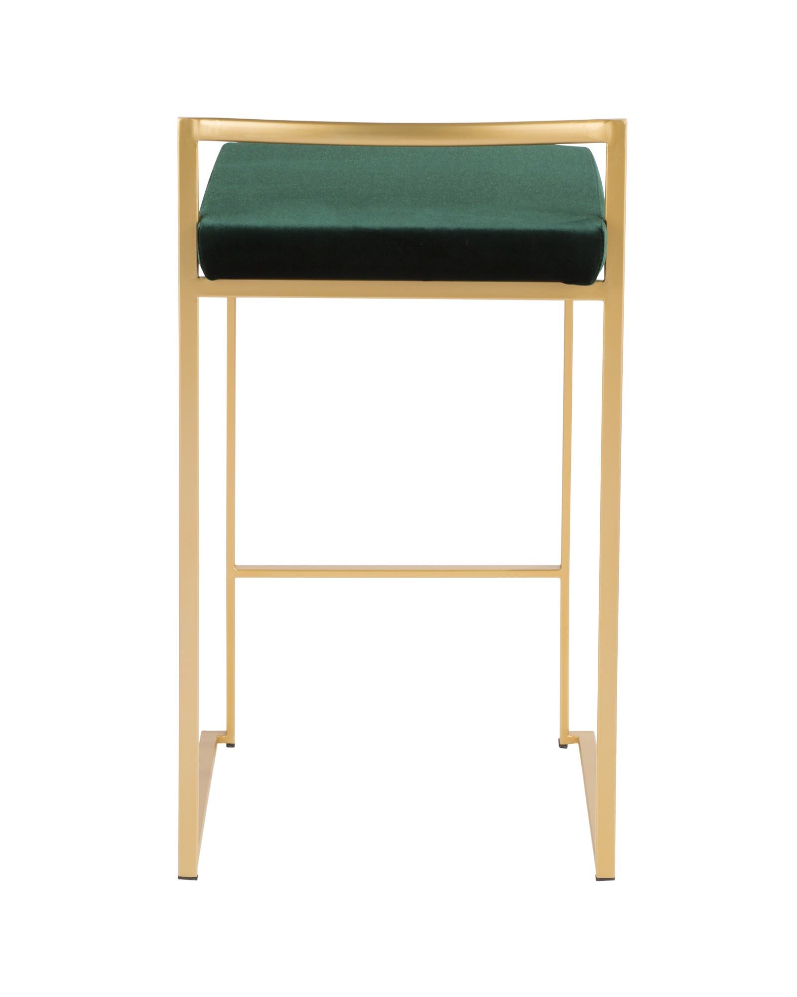 Fuji Contemporary-Glam Stackable Counter Stool in Gold with Green Velvet Cushion - Set of 2