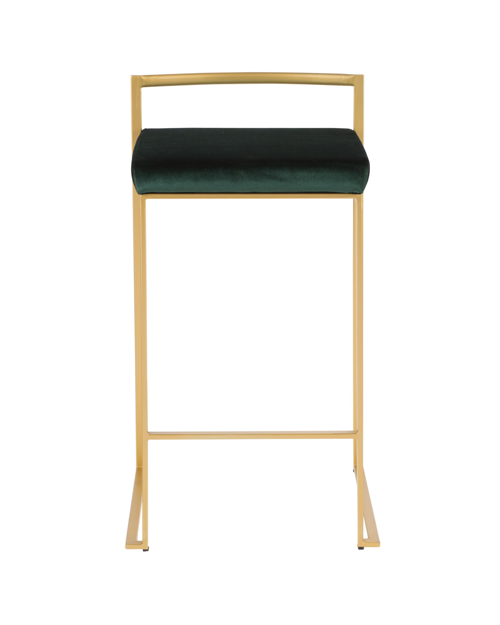 Fuji Contemporary-Glam Stackable Counter Stool in Gold with Green Velvet Cushion - Set of 2