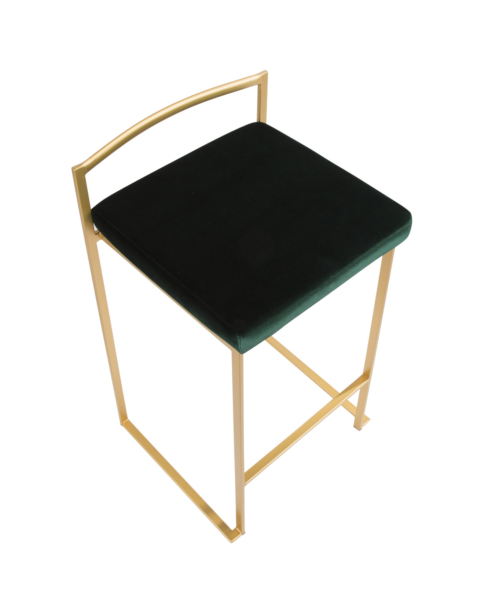 Fuji Contemporary-Glam Stackable Counter Stool in Gold with Green Velvet Cushion - Set of 2