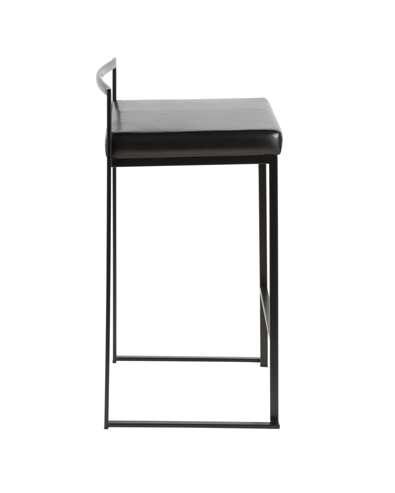 Fuji Contemporary Stackable Counter Stool in Black with Black Faux Leather Cushion - Set of 2