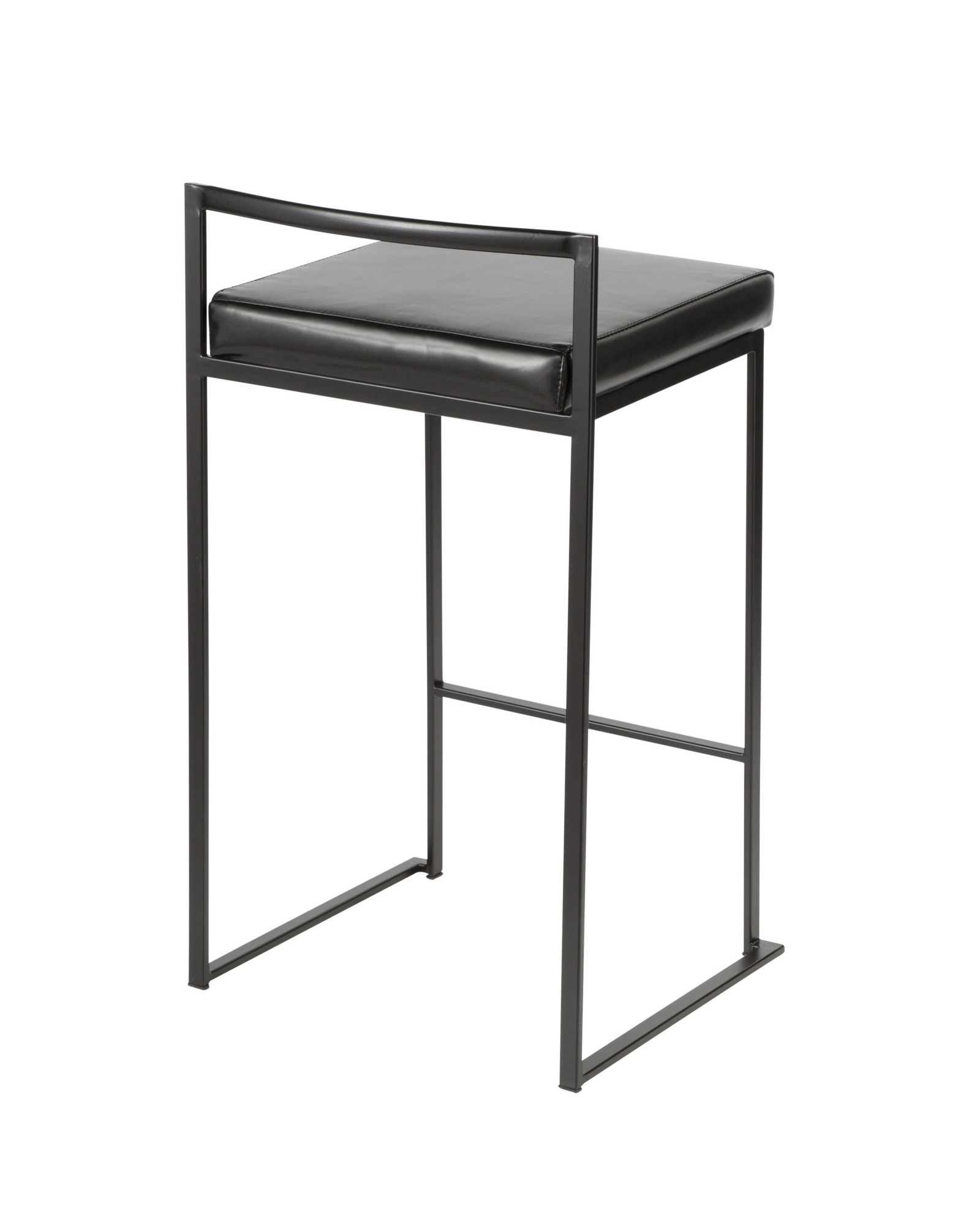 Fuji Contemporary Stackable Counter Stool in Black with Black Faux Leather Cushion - Set of 2