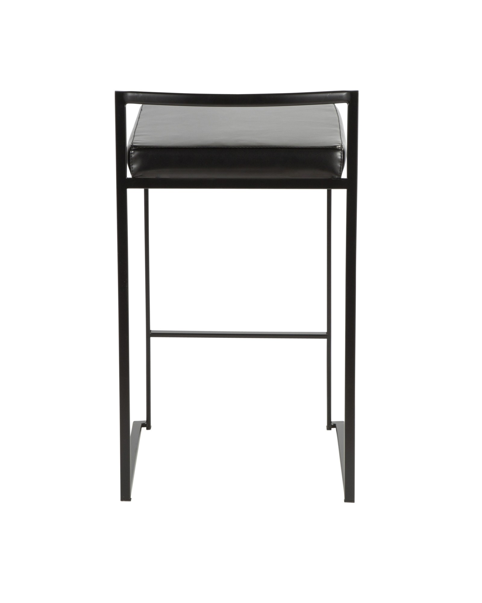 Fuji Contemporary Stackable Counter Stool in Black with Black Faux Leather Cushion - Set of 2