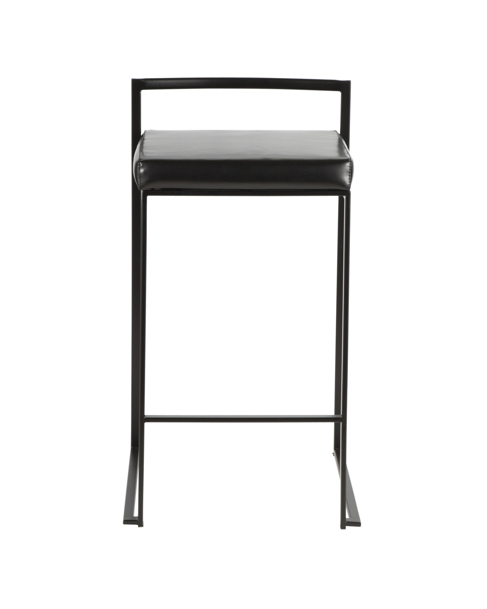 Fuji Contemporary Stackable Counter Stool in Black with Black Faux Leather Cushion - Set of 2