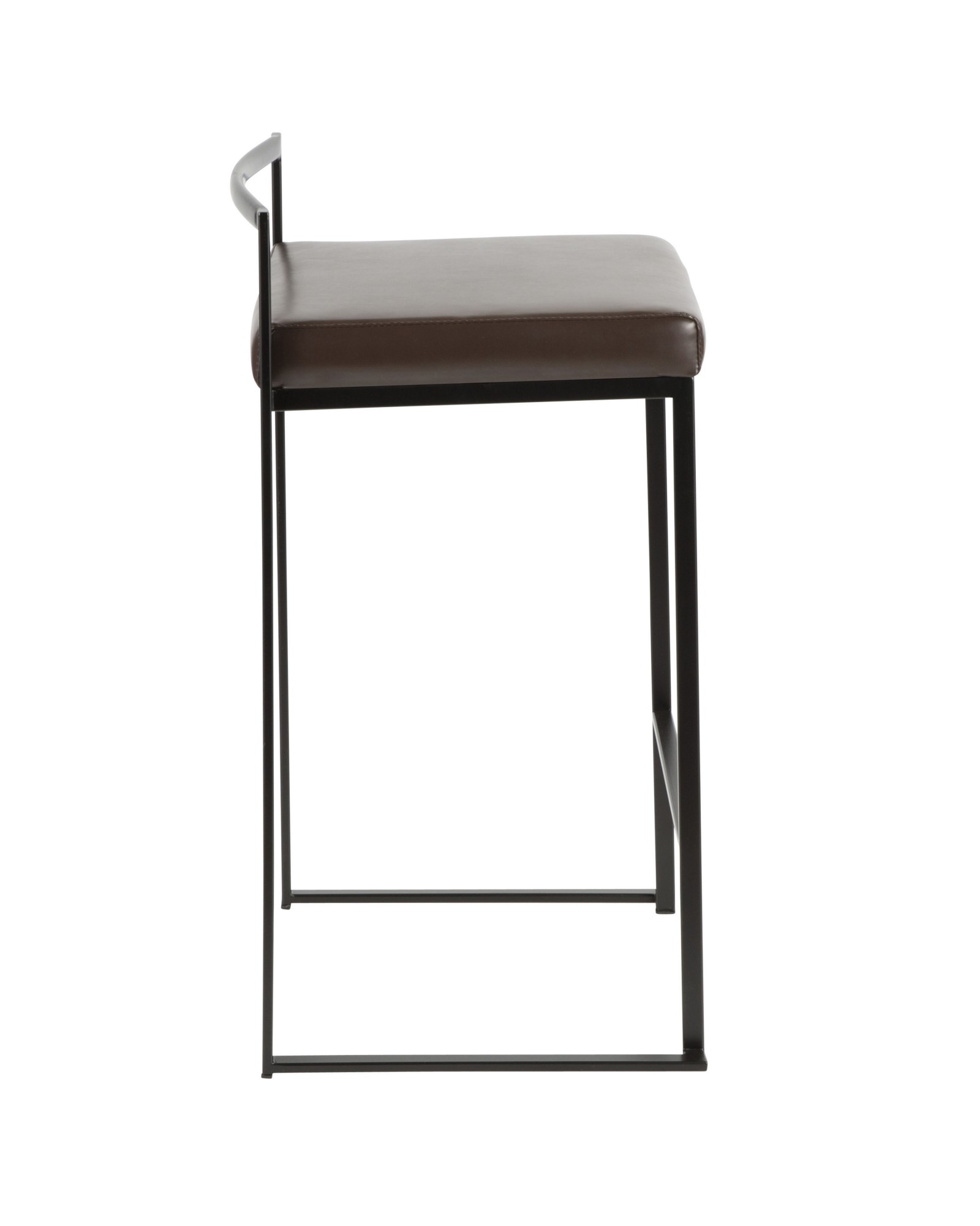 Fuji Contemporary Stackable Counter Stool in Black with Brown Faux Leather Cushion - Set of 2