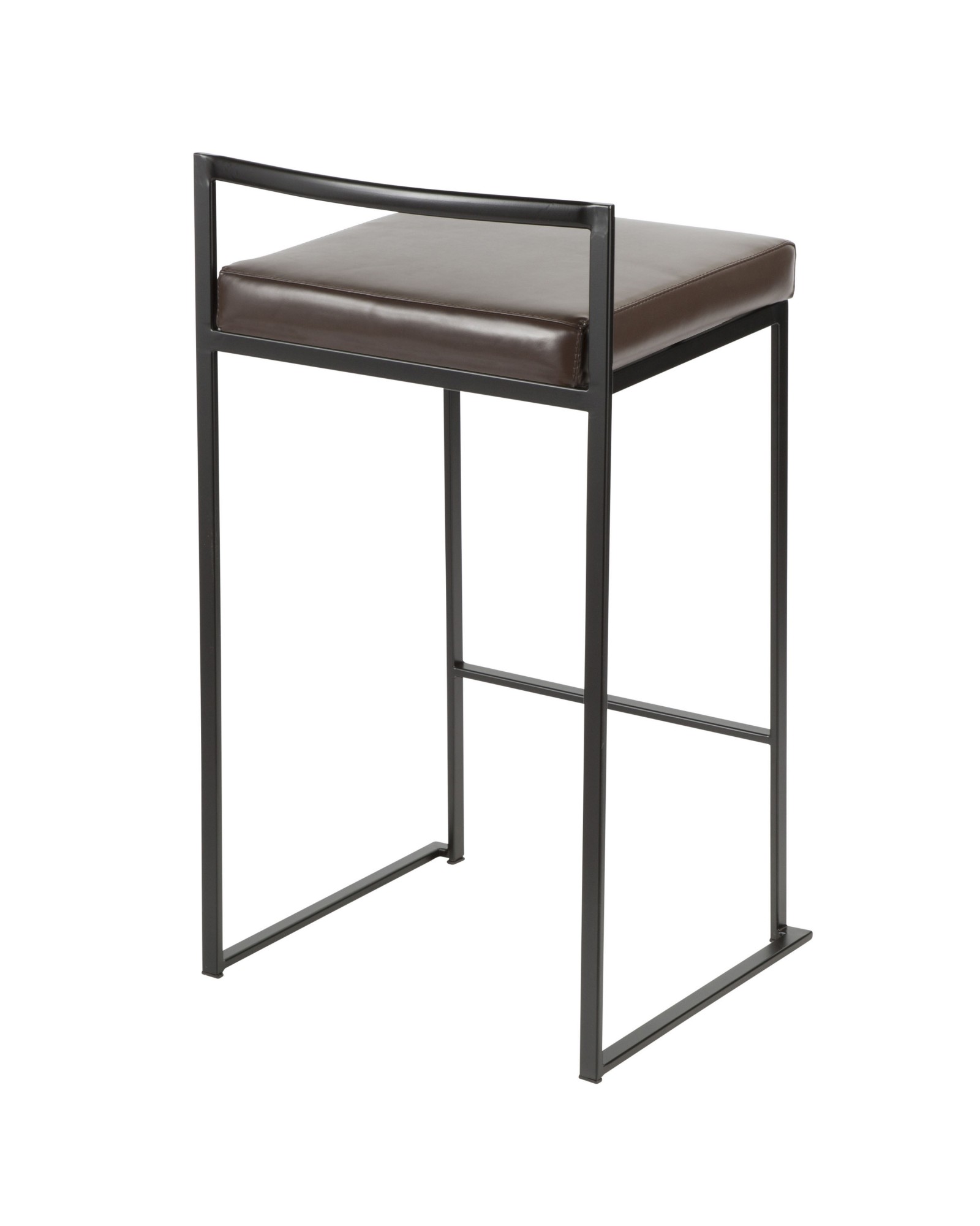 Fuji Contemporary Stackable Counter Stool in Black with Brown Faux Leather Cushion - Set of 2