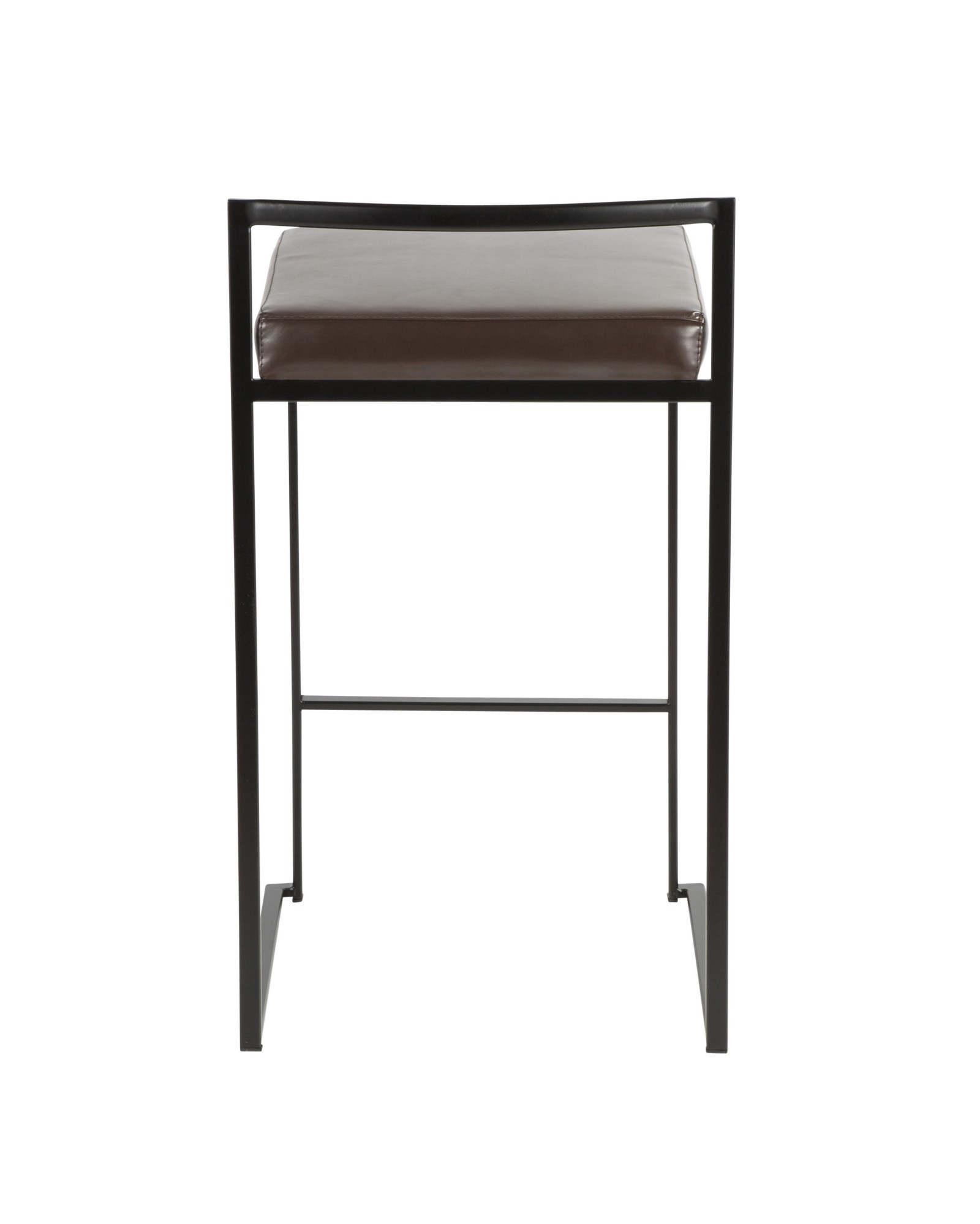 Fuji Contemporary Stackable Counter Stool in Black with Brown Faux Leather Cushion - Set of 2