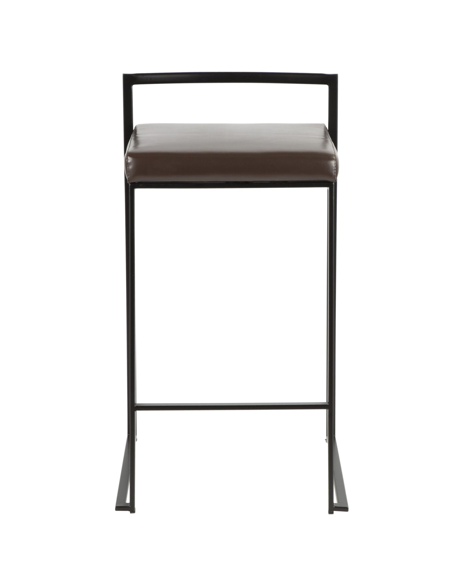 Fuji Contemporary Stackable Counter Stool in Black with Brown Faux Leather Cushion - Set of 2