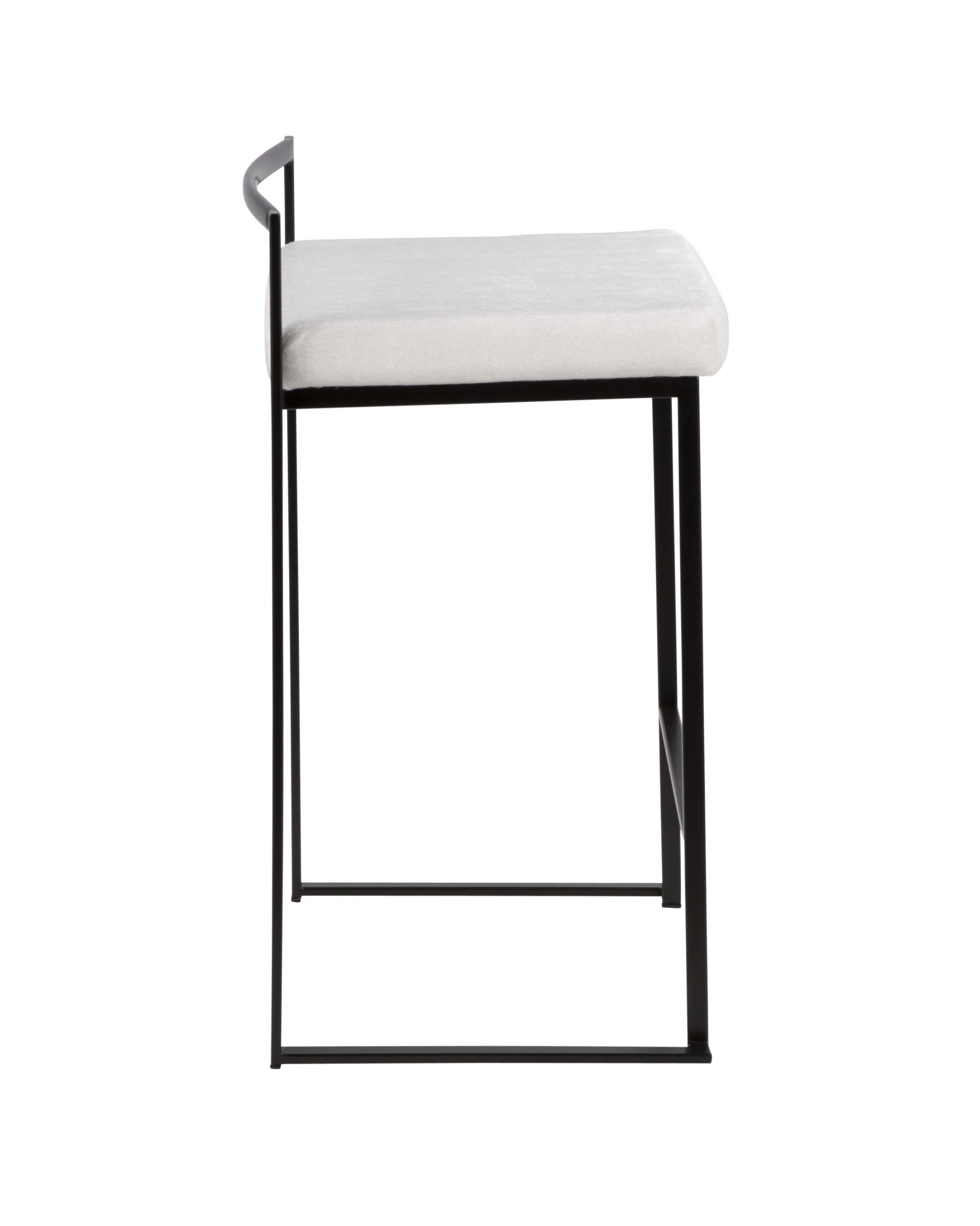 Fuji Contemporary Stackable Counter Stool in Black with White Mohair Cushion - Set of 2
