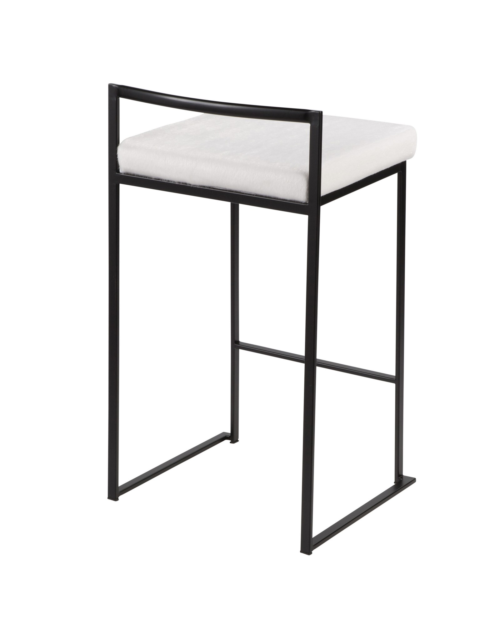 Fuji Contemporary Stackable Counter Stool in Black with White Mohair Cushion - Set of 2