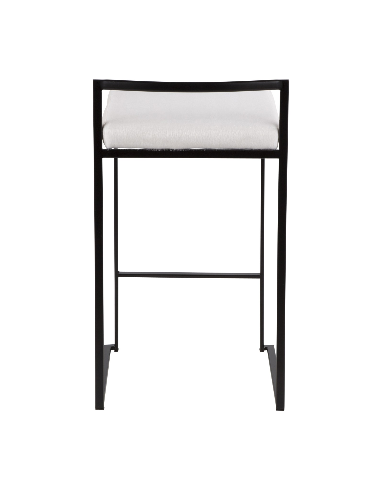 Fuji Contemporary Stackable Counter Stool in Black with White Mohair Cushion - Set of 2