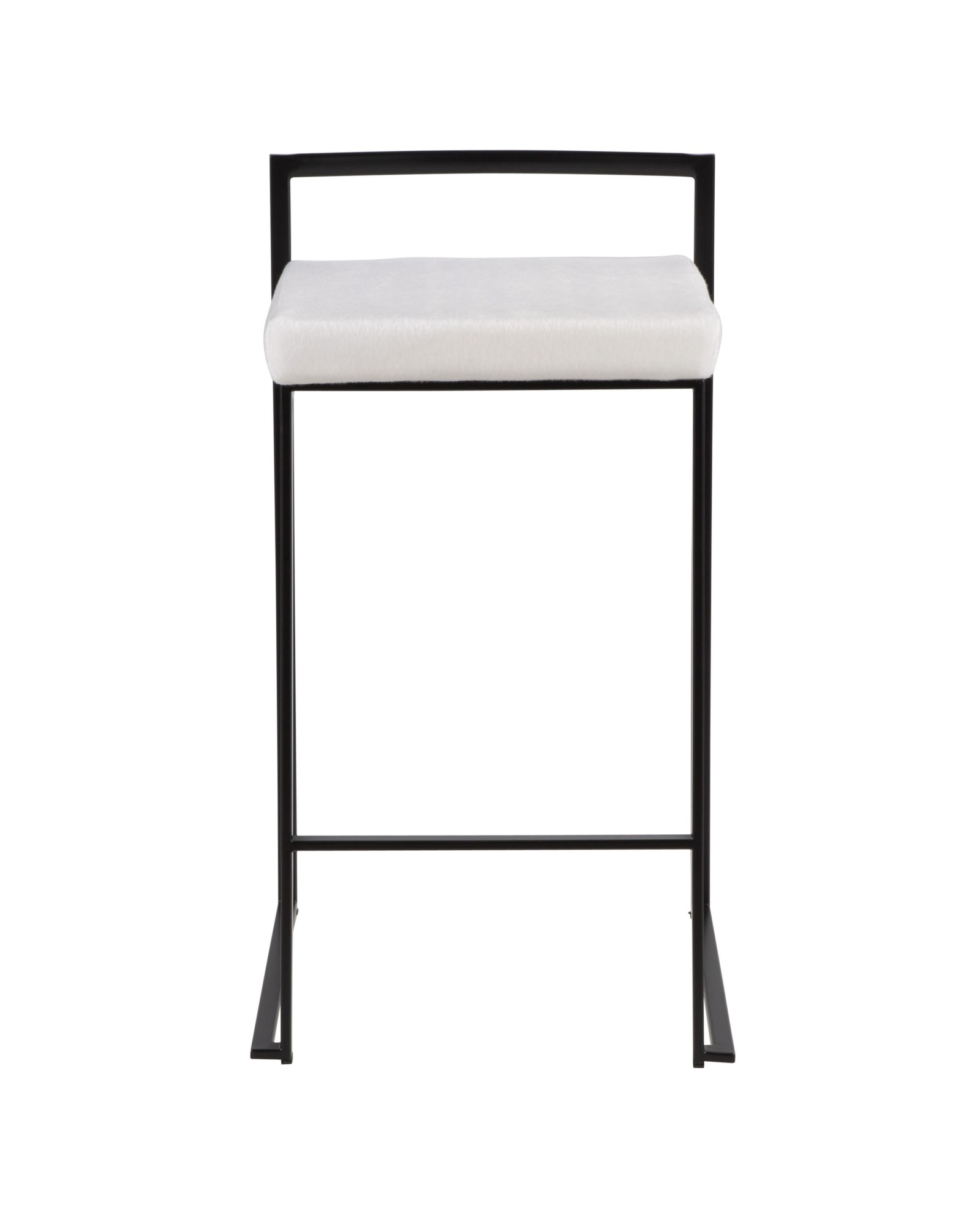 Fuji Contemporary Stackable Counter Stool in Black with White Mohair Cushion - Set of 2