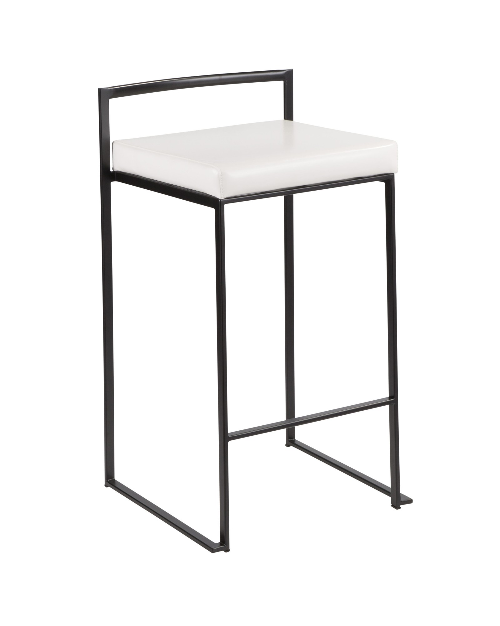 Fuji Contemporary Stackable Counter Stool in Black with White Faux Leather Cushion - Set of 2