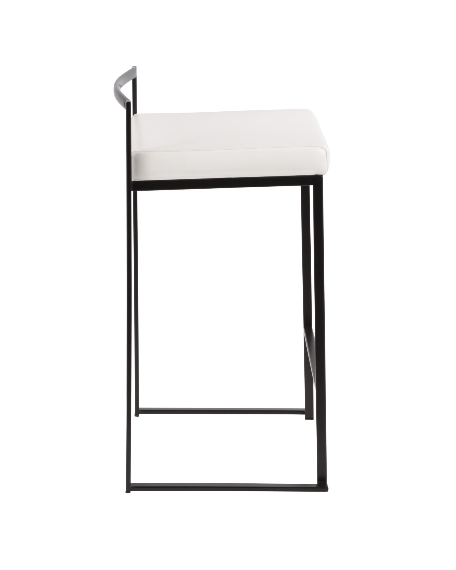 Fuji Contemporary Stackable Counter Stool in Black with White Faux Leather Cushion - Set of 2
