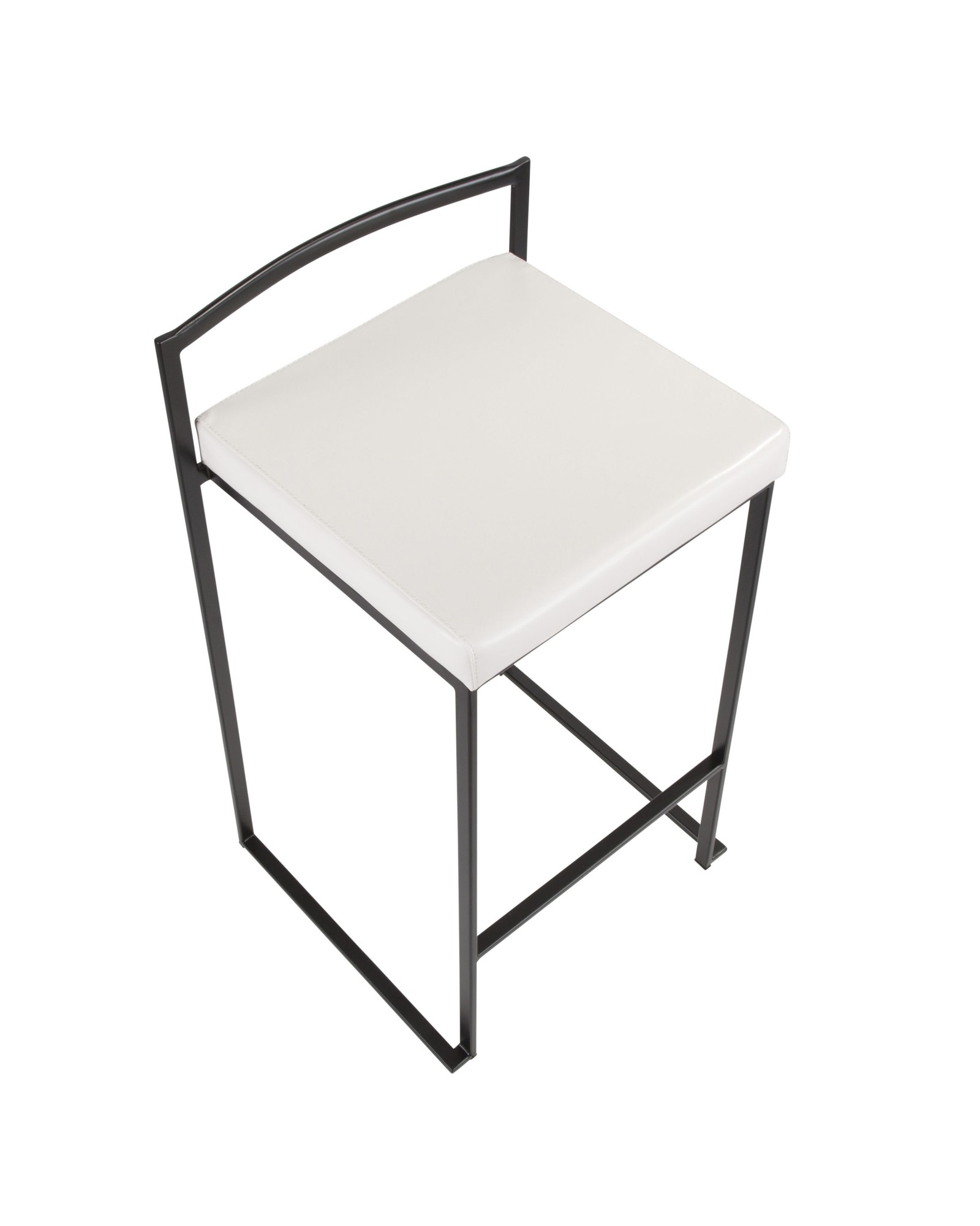 Fuji Contemporary Stackable Counter Stool in Black with White Faux Leather Cushion - Set of 2