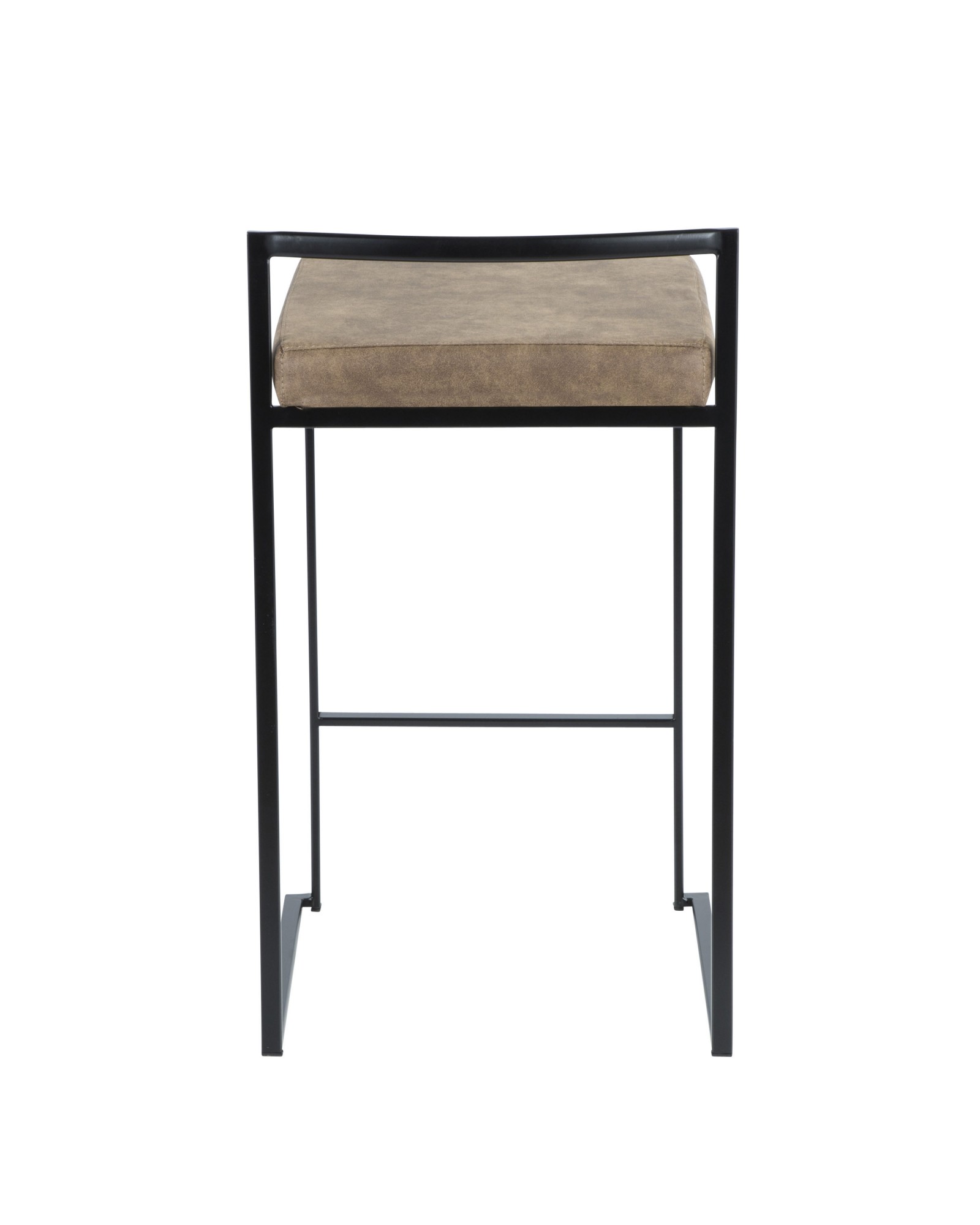 Fuji Contemporary Stackable Counter Stool in Black with Brown Cowboy Fabric Cushion - Set of 2