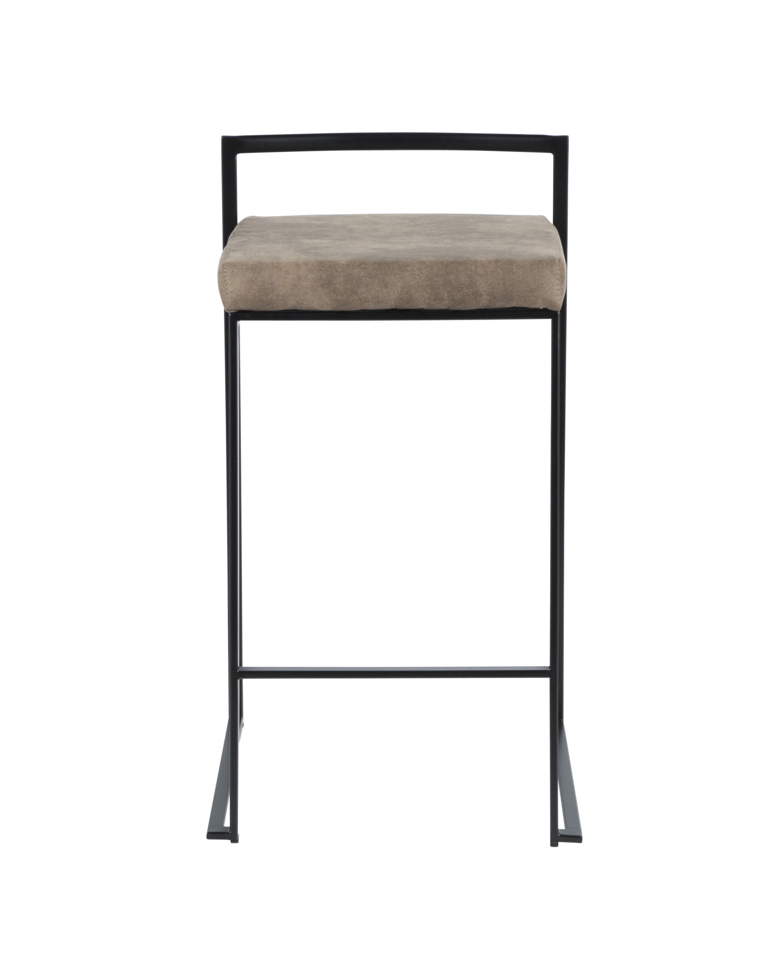 Fuji Contemporary Stackable Counter Stool in Black with Brown Cowboy Fabric Cushion - Set of 2