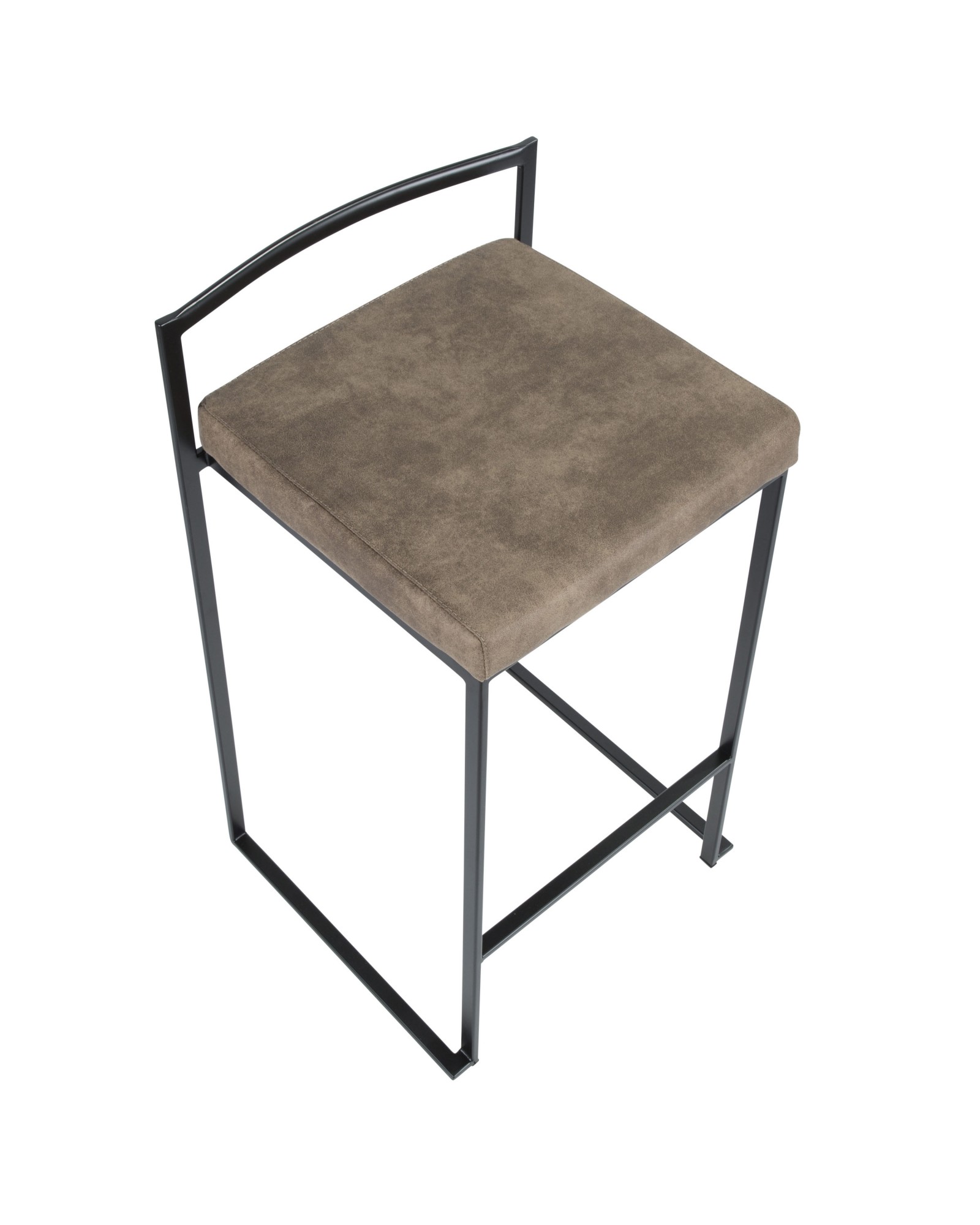 Fuji Contemporary Stackable Counter Stool in Black with Brown Cowboy Fabric Cushion - Set of 2