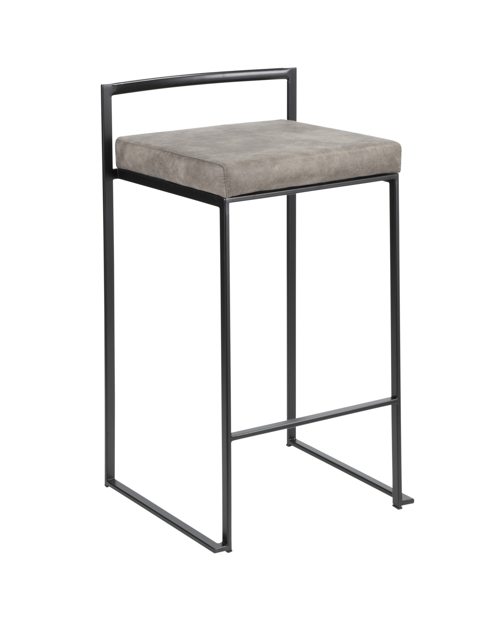 Fuji Contemporary Stackable Counter Stool in Black with Stone Cowboy Fabric Cushion - Set of 2