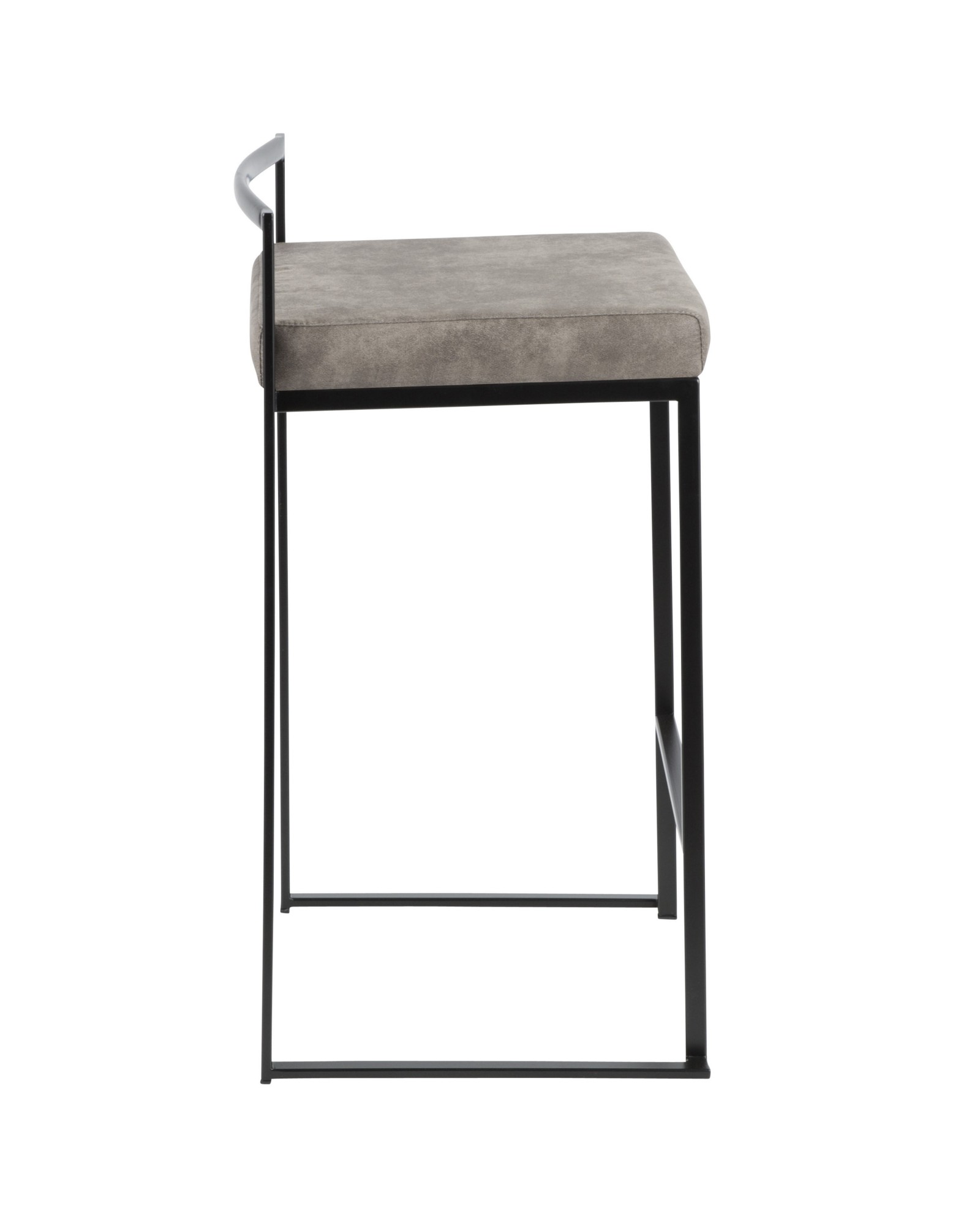 Fuji Contemporary Stackable Counter Stool in Black with Stone Cowboy Fabric Cushion - Set of 2