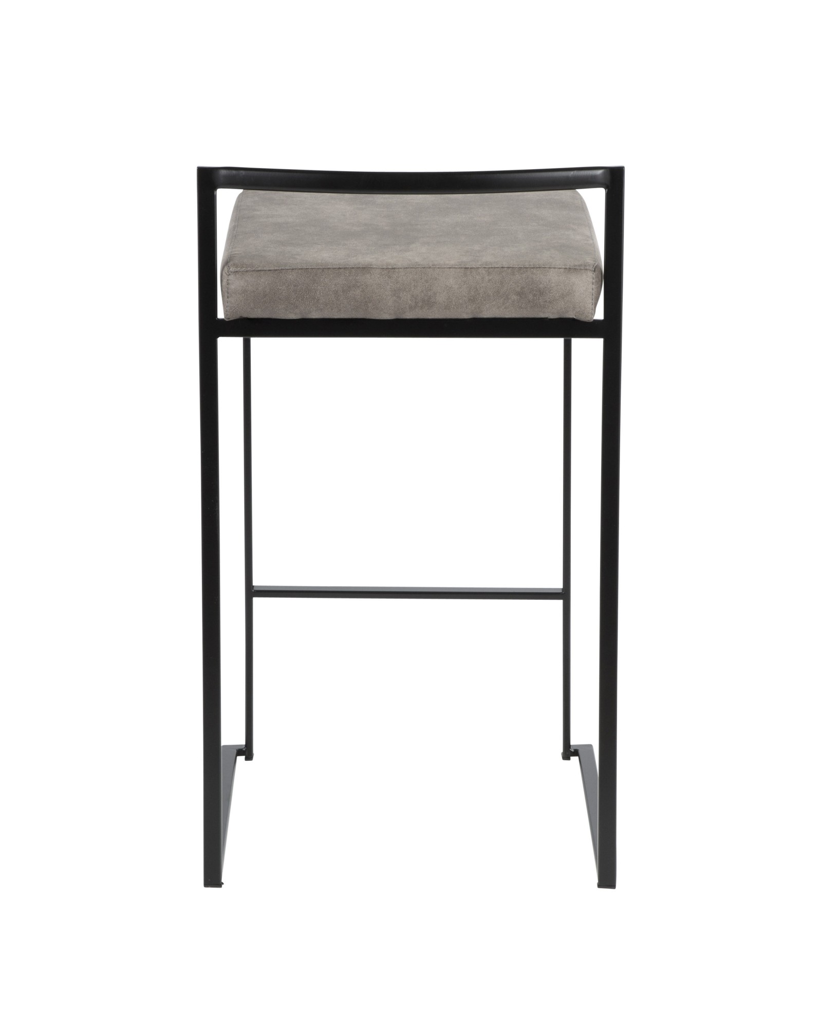 Fuji Contemporary Stackable Counter Stool in Black with Stone Cowboy Fabric Cushion - Set of 2