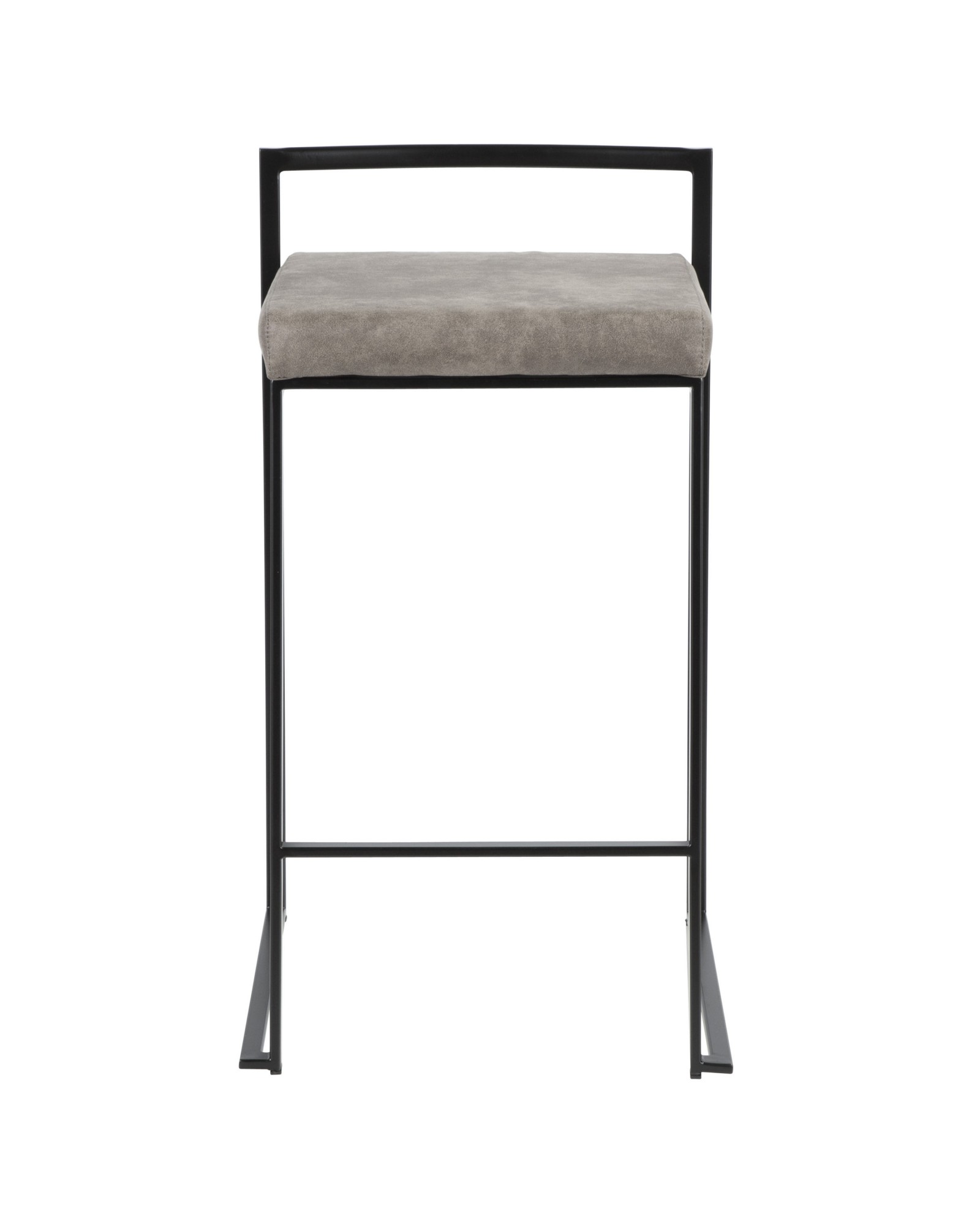 Fuji Contemporary Stackable Counter Stool in Black with Stone Cowboy Fabric Cushion - Set of 2