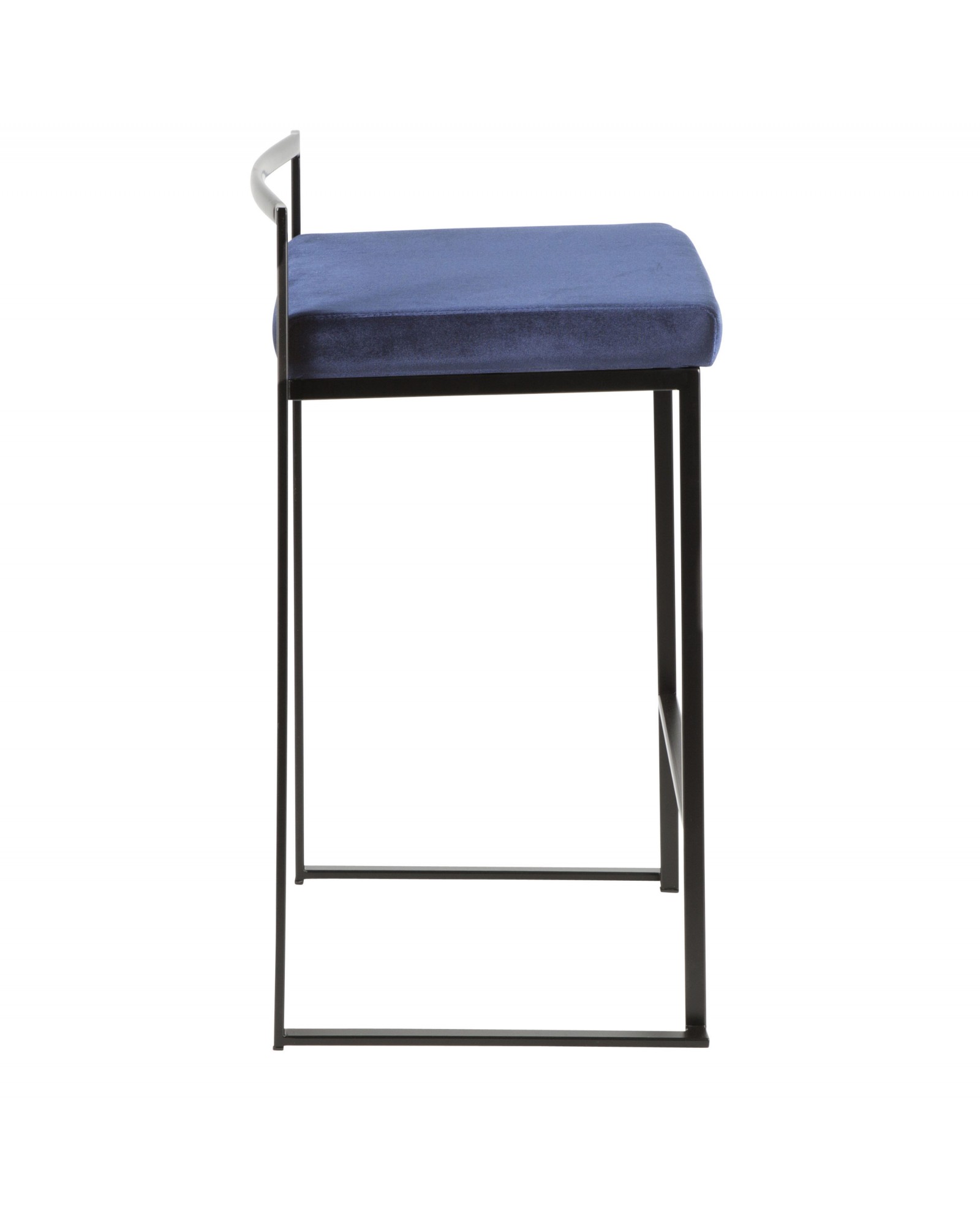 Fuji Contemporary Stackable Counter Stool in Black with Blue Velvet Cushion - Set of 2