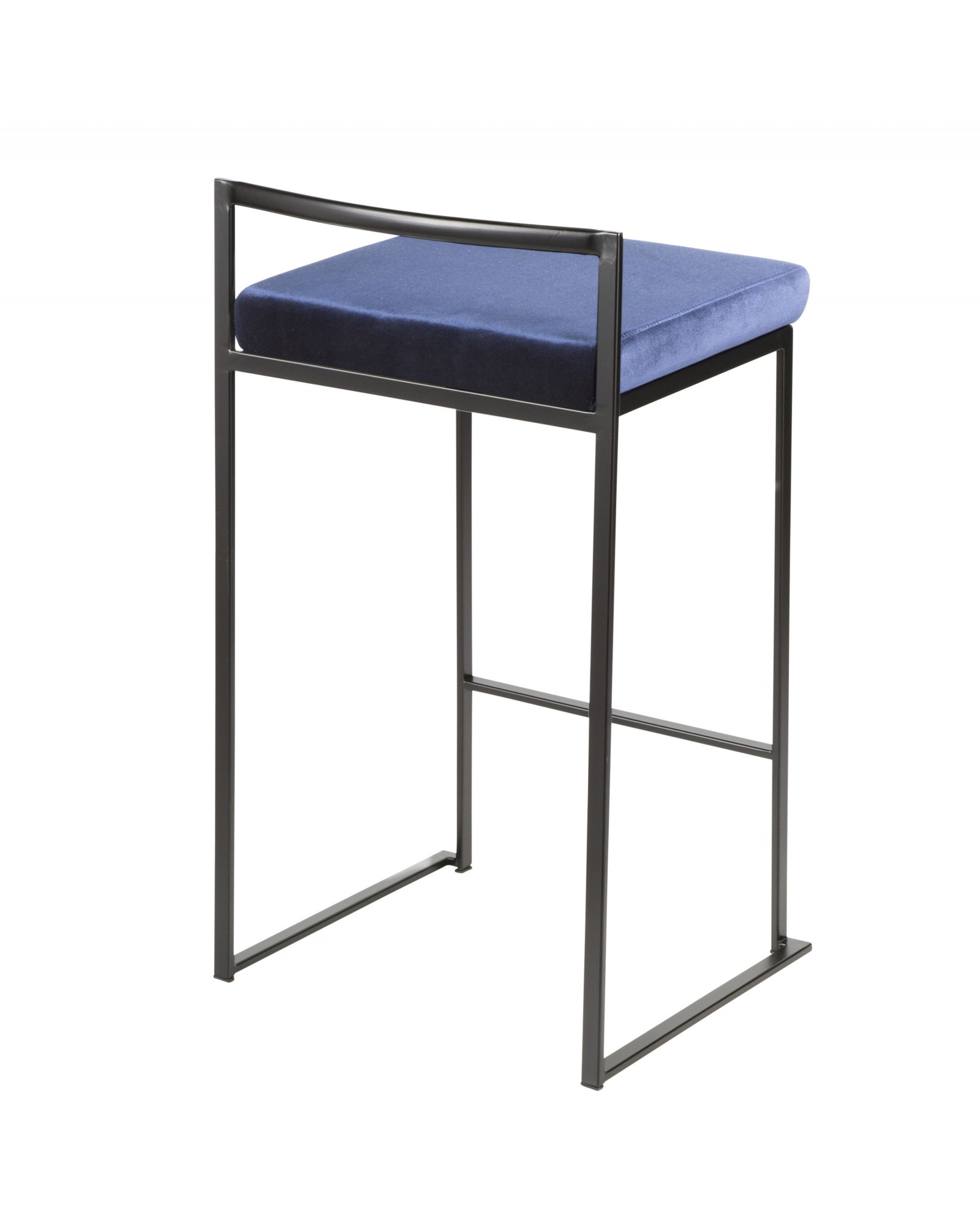 Fuji Contemporary Stackable Counter Stool in Black with Blue Velvet Cushion - Set of 2