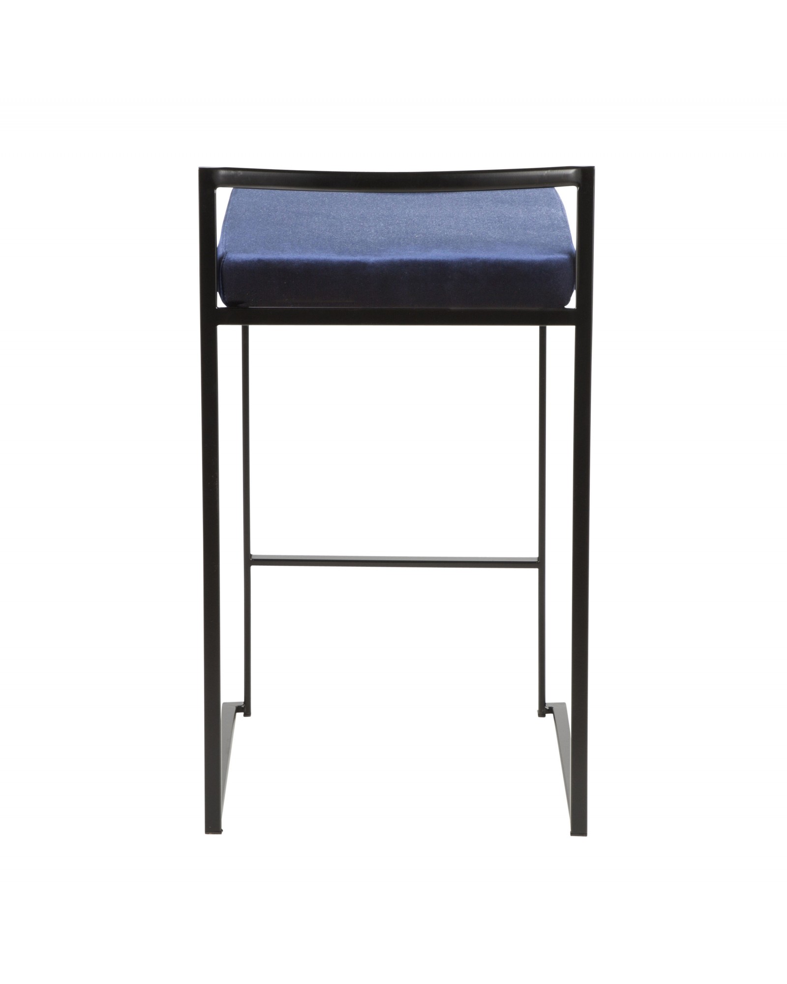 Fuji Contemporary Stackable Counter Stool in Black with Blue Velvet Cushion - Set of 2