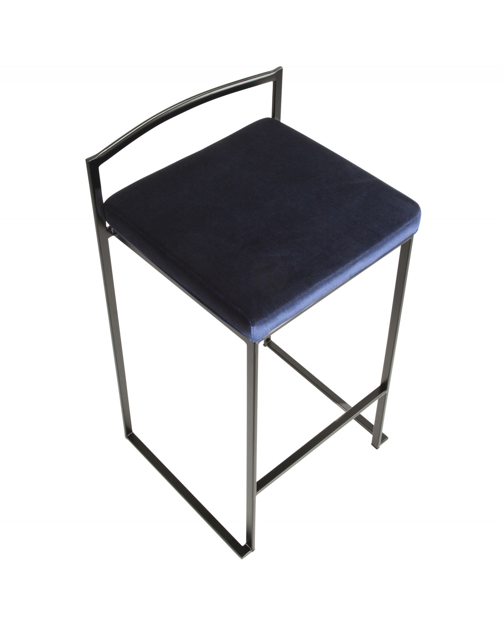 Fuji Contemporary Stackable Counter Stool in Black with Blue Velvet Cushion - Set of 2