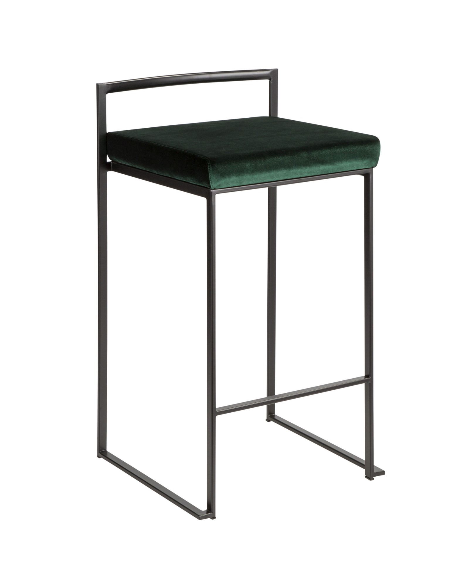 Fuji Contemporary Stackable Counter Stool in Black with Green Velvet Cushion - Set of 2