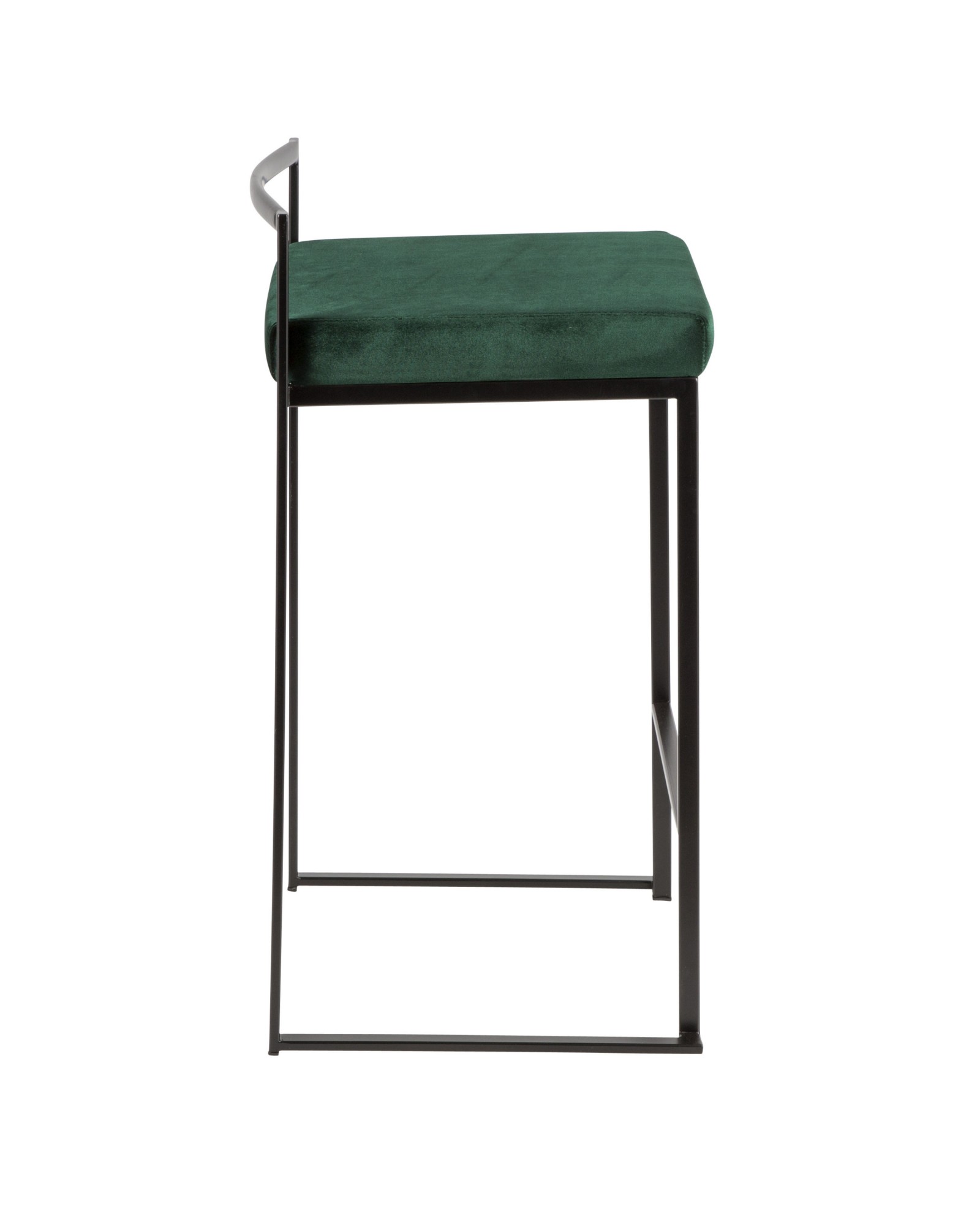 Fuji Contemporary Stackable Counter Stool in Black with Green Velvet Cushion - Set of 2