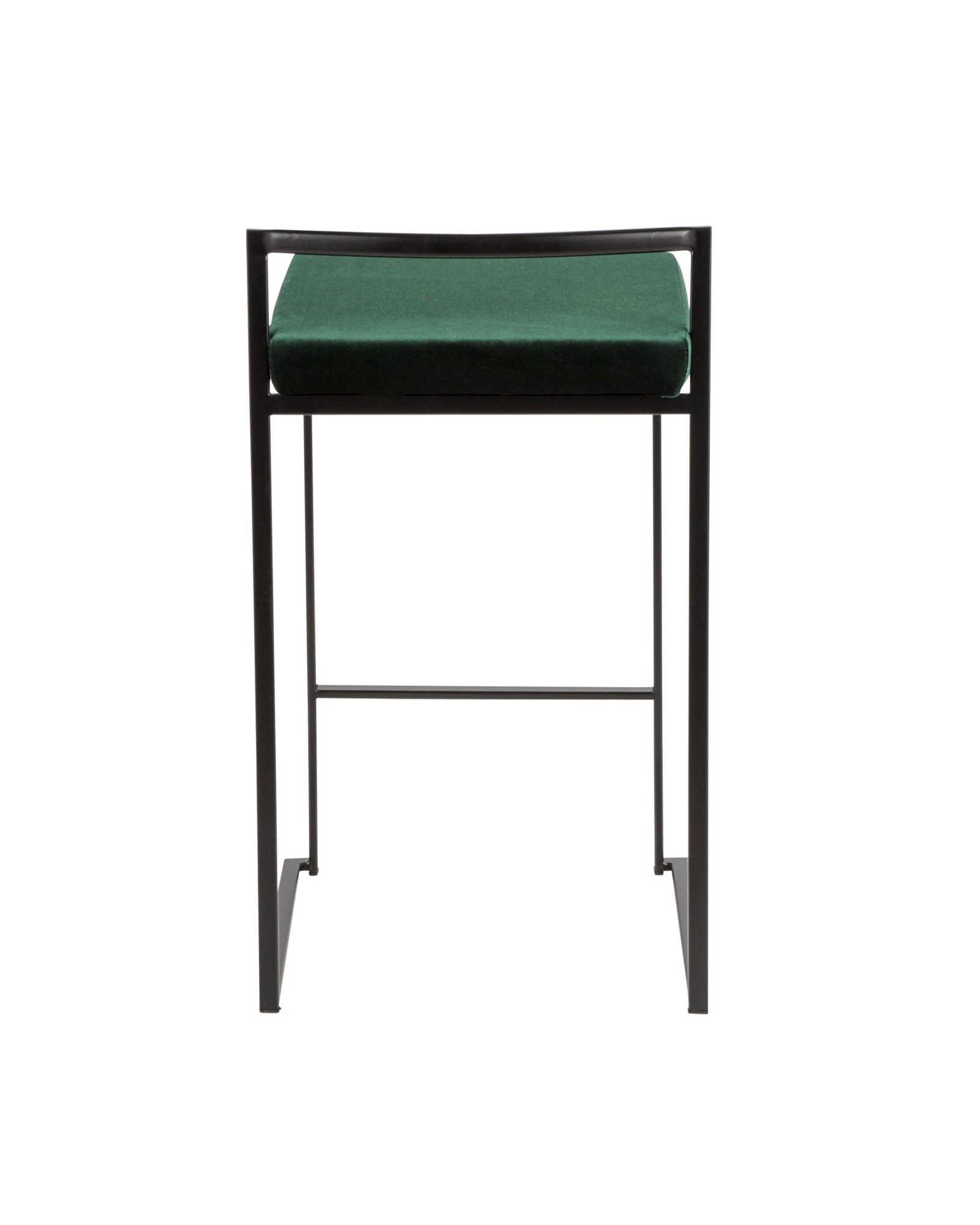 Fuji Contemporary Stackable Counter Stool in Black with Green Velvet Cushion - Set of 2