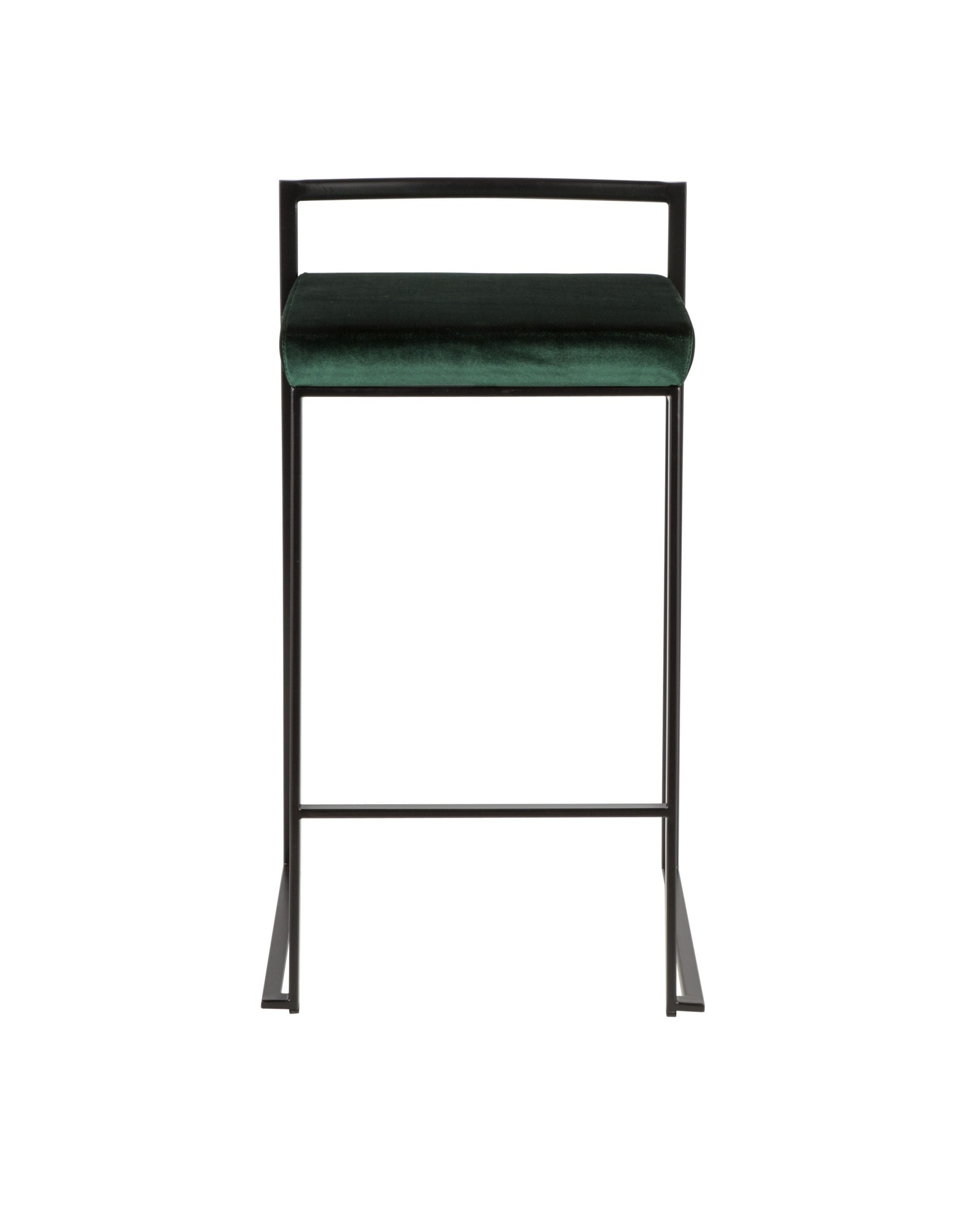 Fuji Contemporary Stackable Counter Stool in Black with Green Velvet Cushion - Set of 2