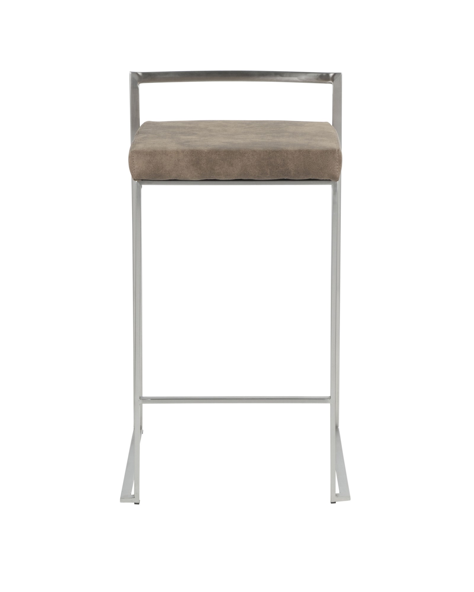 Fuji Contemporary Stackable Counter Stool in Stainless Steel with Brown Cowboy Fabric Cushion - Set of 2