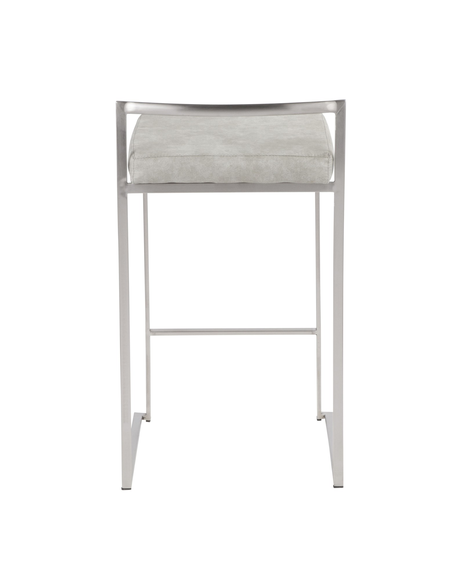 Fuji Contemporary Stackable Counter Stool in Stainless Steel with Light Grey Cowboy Fabric Cushion - Set of 2