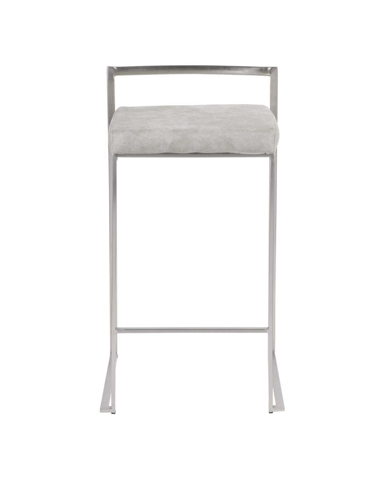 Fuji Contemporary Stackable Counter Stool in Stainless Steel with Light Grey Cowboy Fabric Cushion - Set of 2