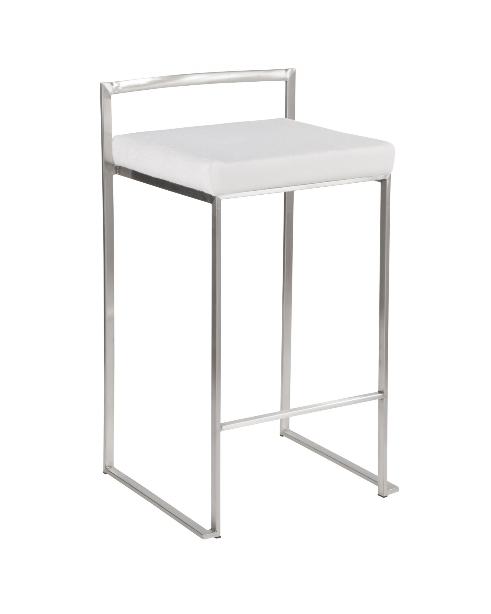 Fuji Contemporary Stackable Counter Stool in Stainless Steel with White Mohair Cushion - Set of 2