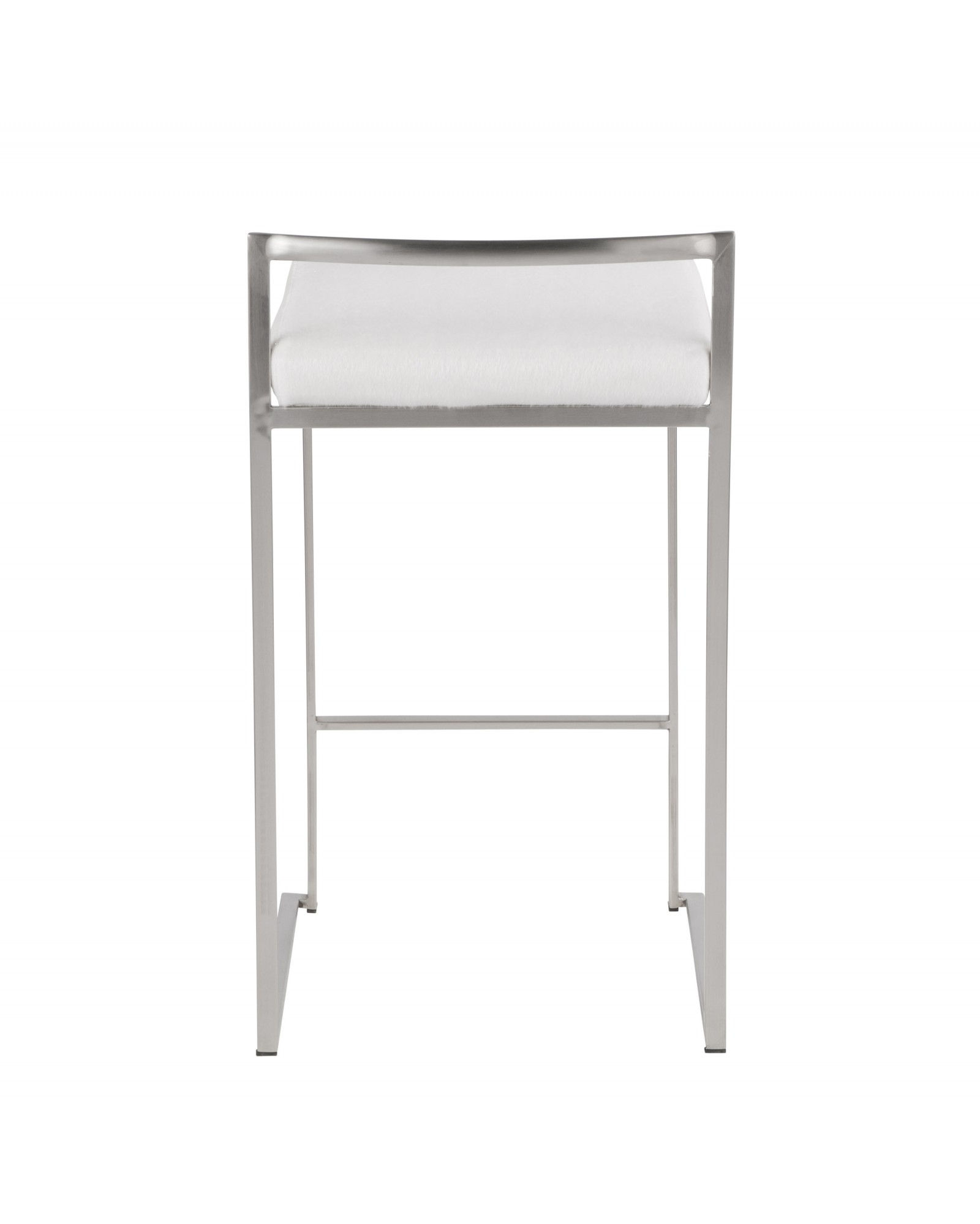 Fuji Contemporary Stackable Counter Stool in Stainless Steel with White Mohair Cushion - Set of 2